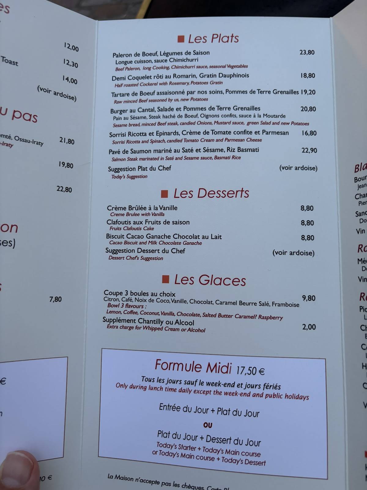 Menu de Le Relais de la Butte