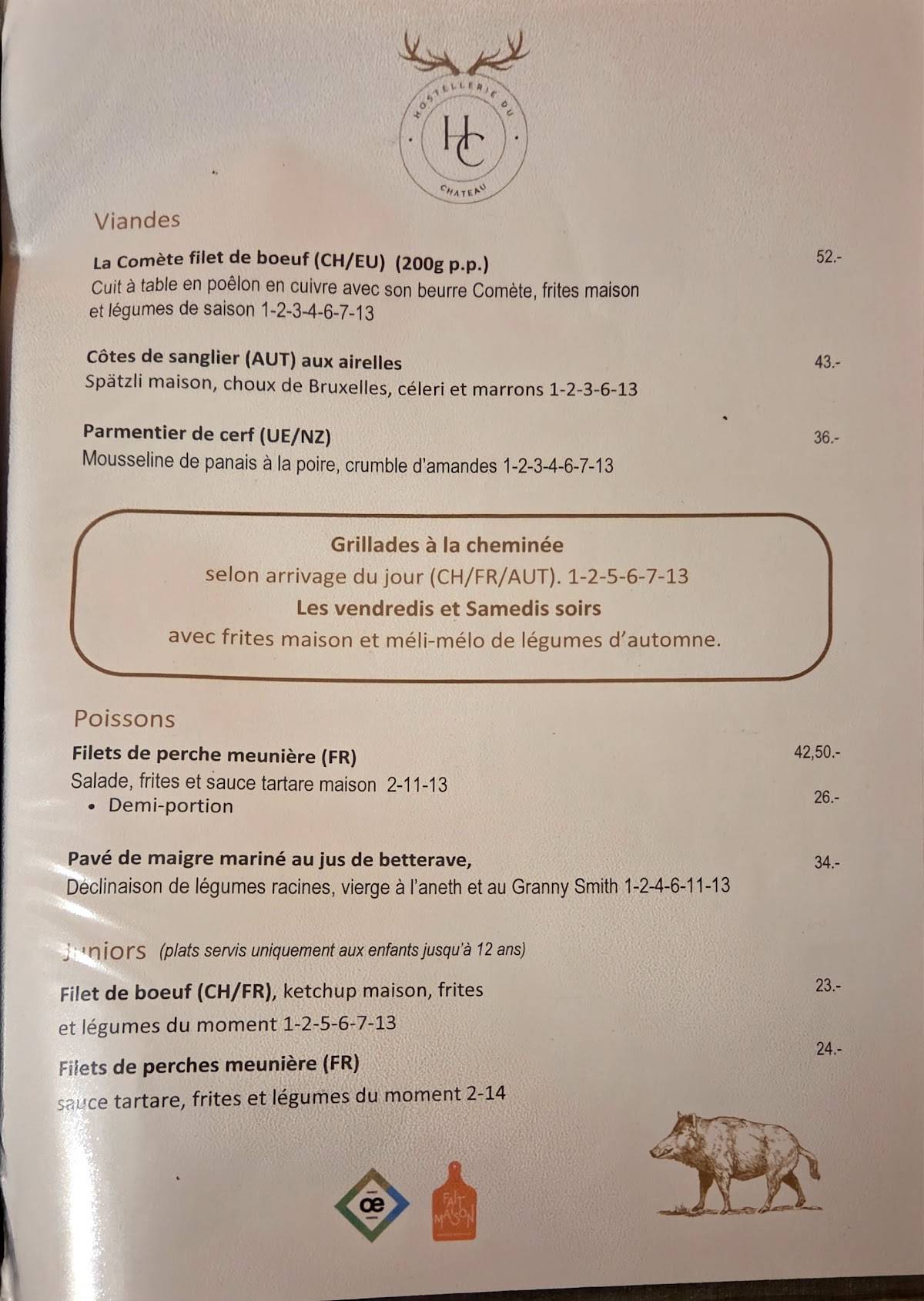 Menu de Le Resto by Hostellerie du Château