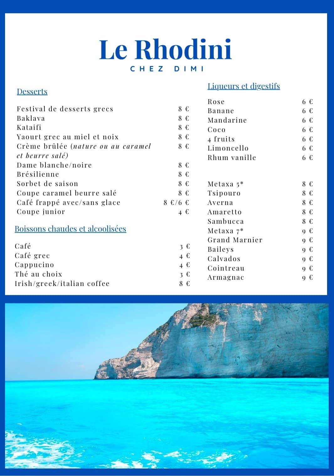 Menu de Le Rhodini