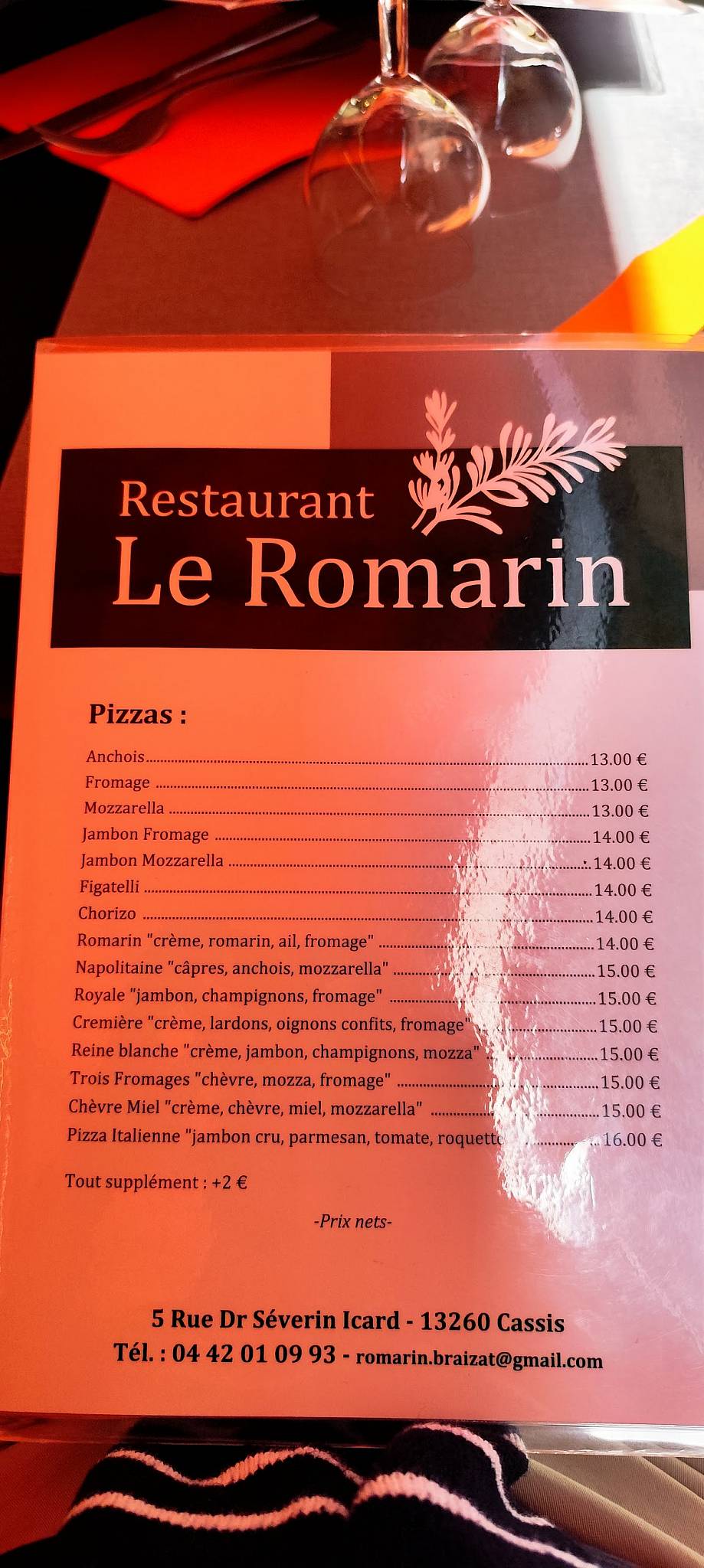 Menu de Le Romarin