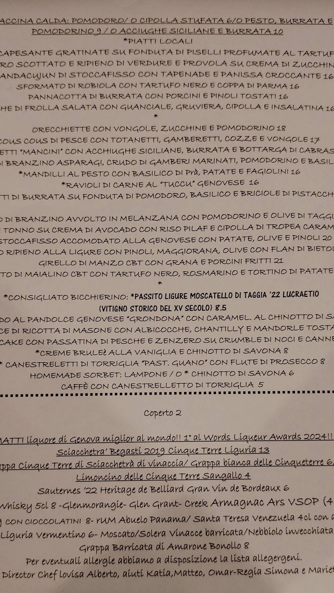 Menu di Le Rune 