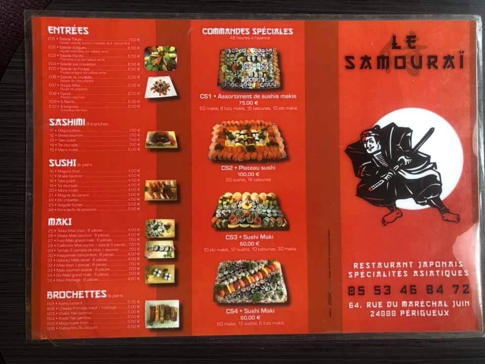 Menu de Le Samouraï Périgueux
