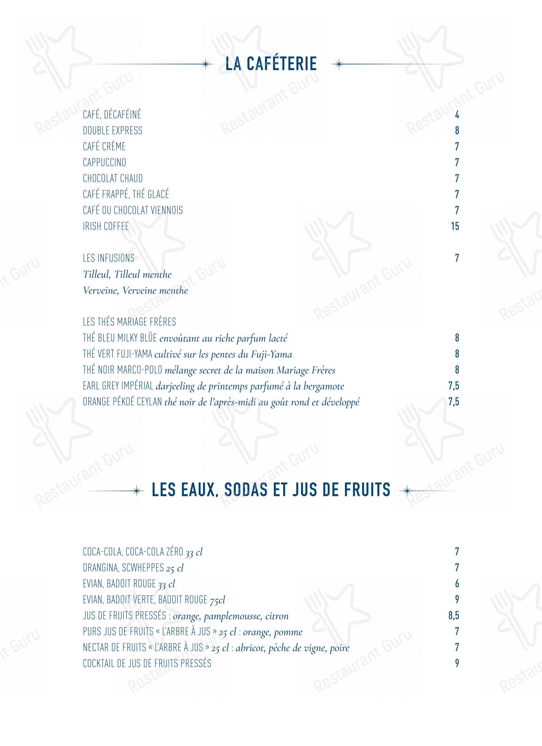Menu bar pour Le Stella dans Paris