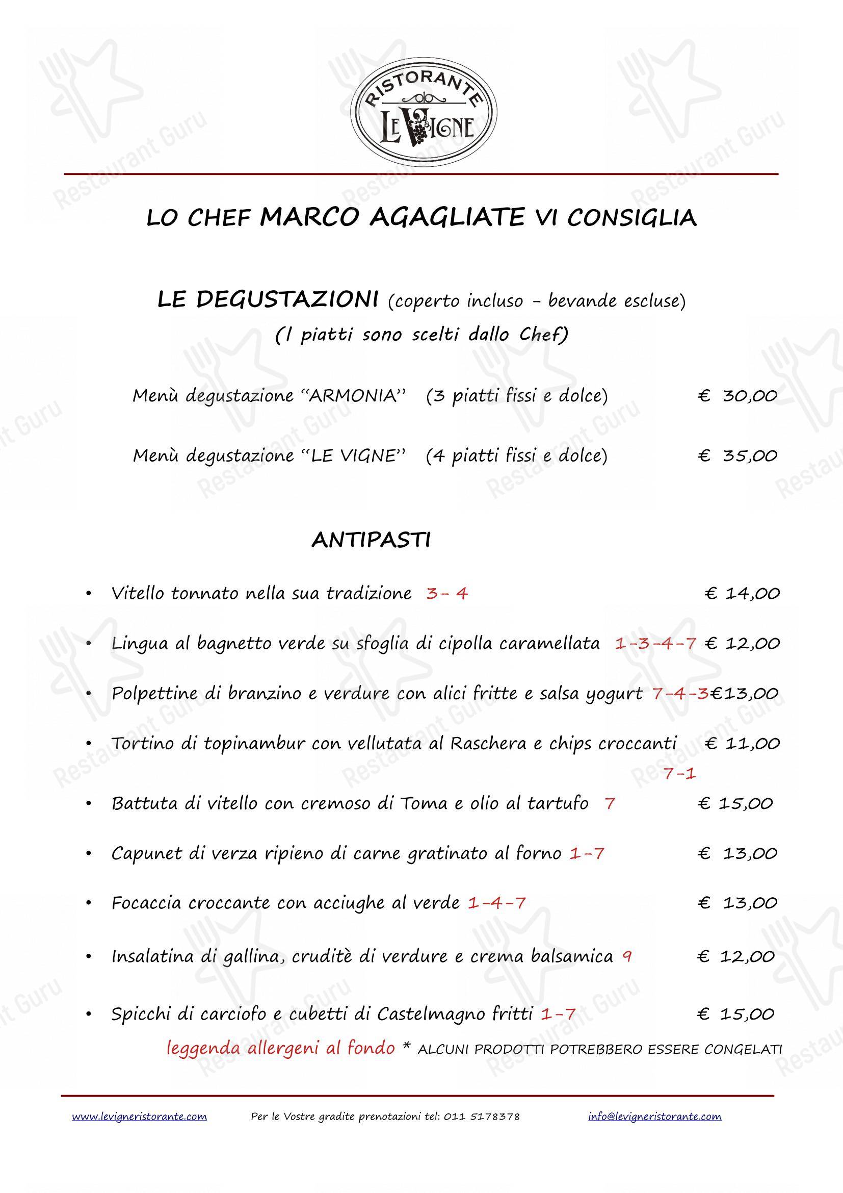 Le Vigne in Torino - Menu