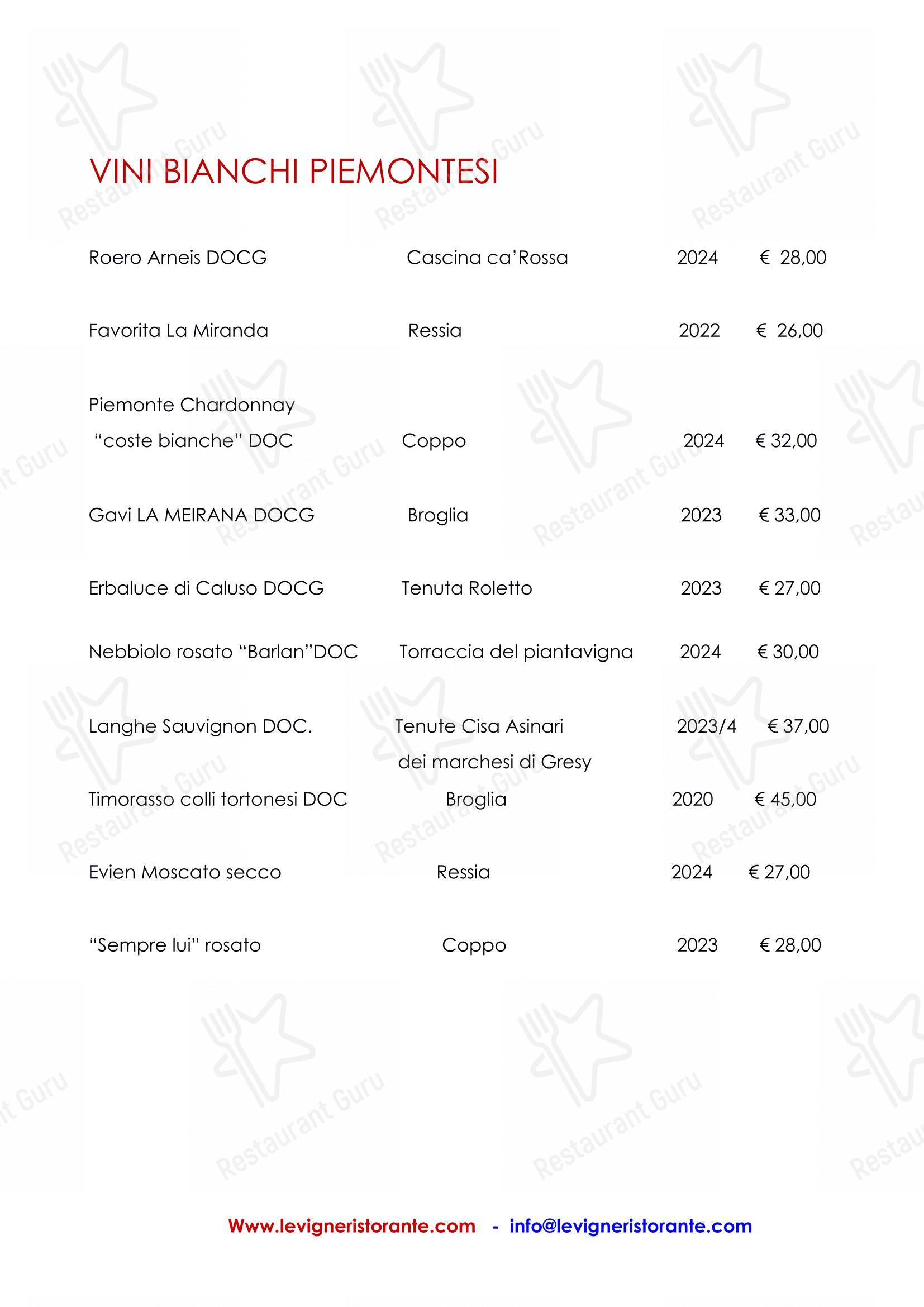 Le Vigne in Torino - Menu bar