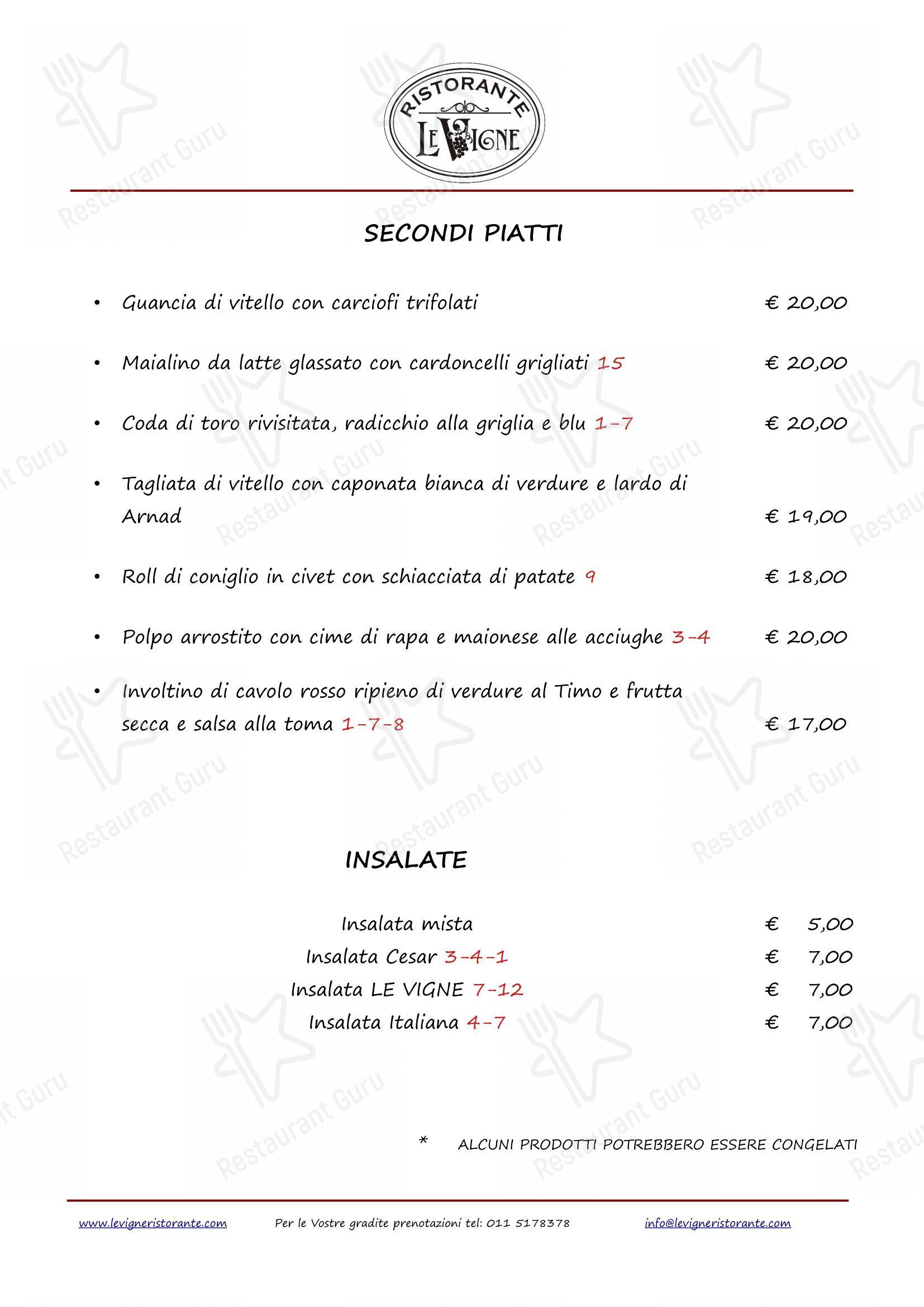 Menu per Le Vigne ristorante