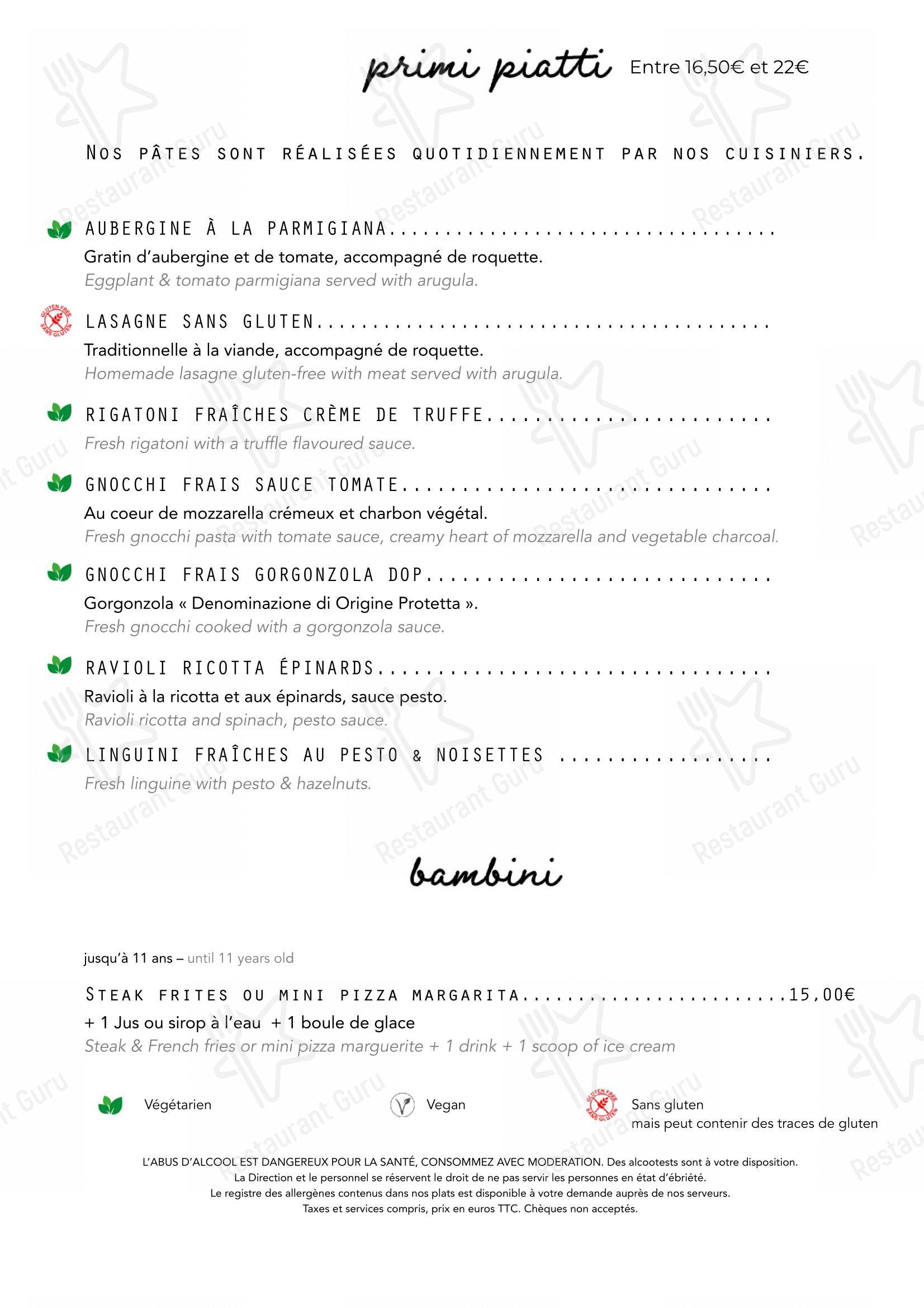Menu bar pour Le Virginie, Nice Riquier restaurant