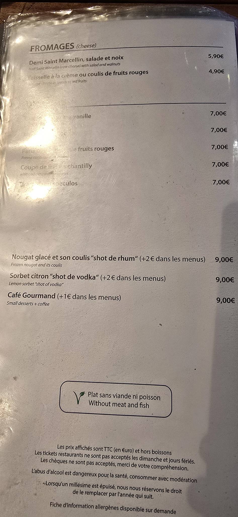 Menu de Le Winch