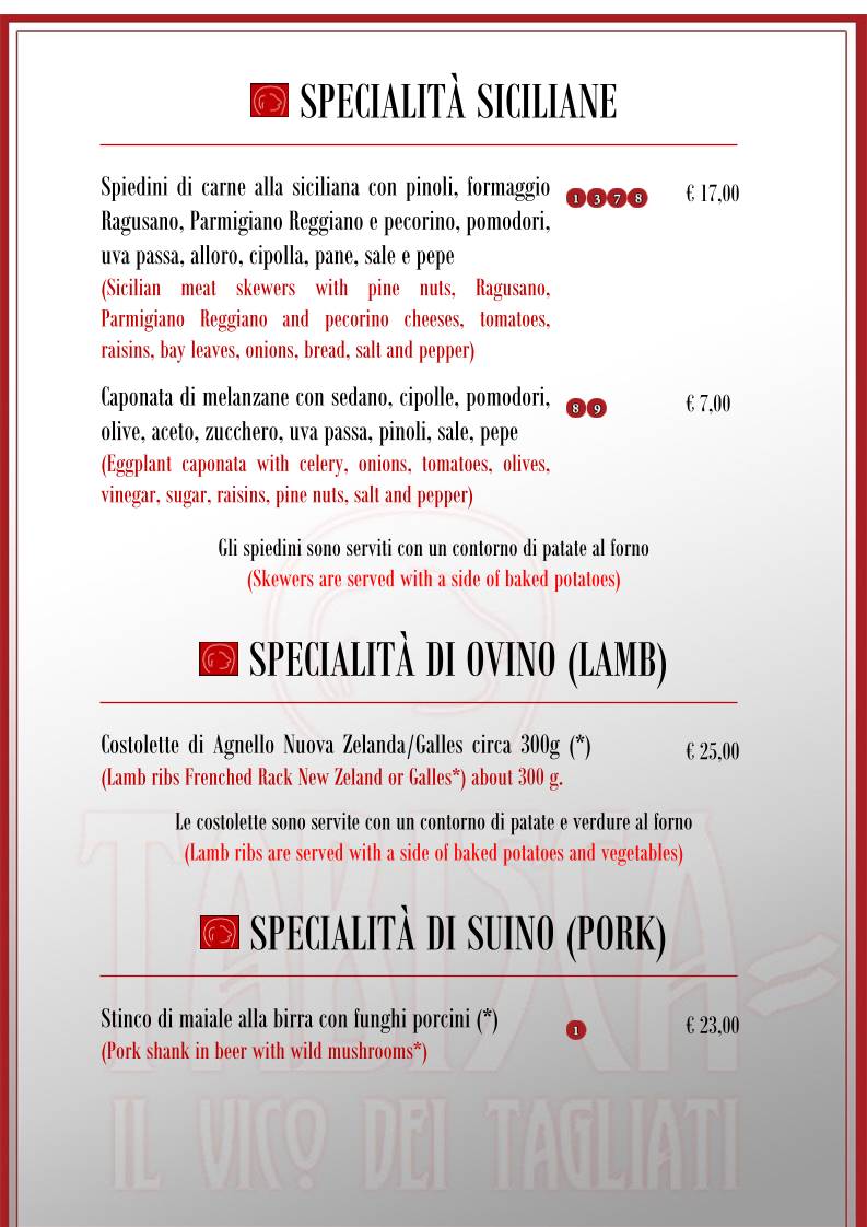 Menu di Tabisca "il Vico dei Tagliati" 