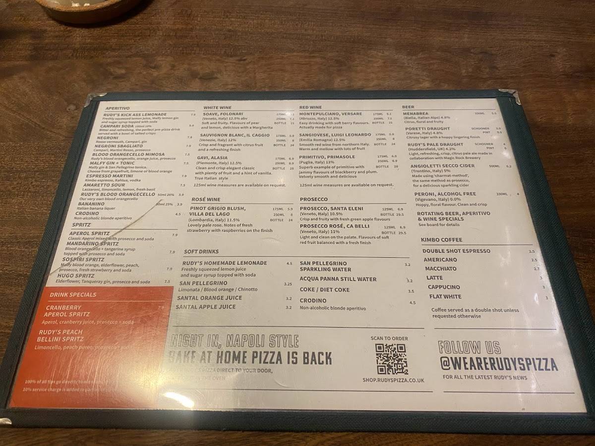 Menu at Rudy's Pizza Napoletana - Leeds restaurant, Leeds