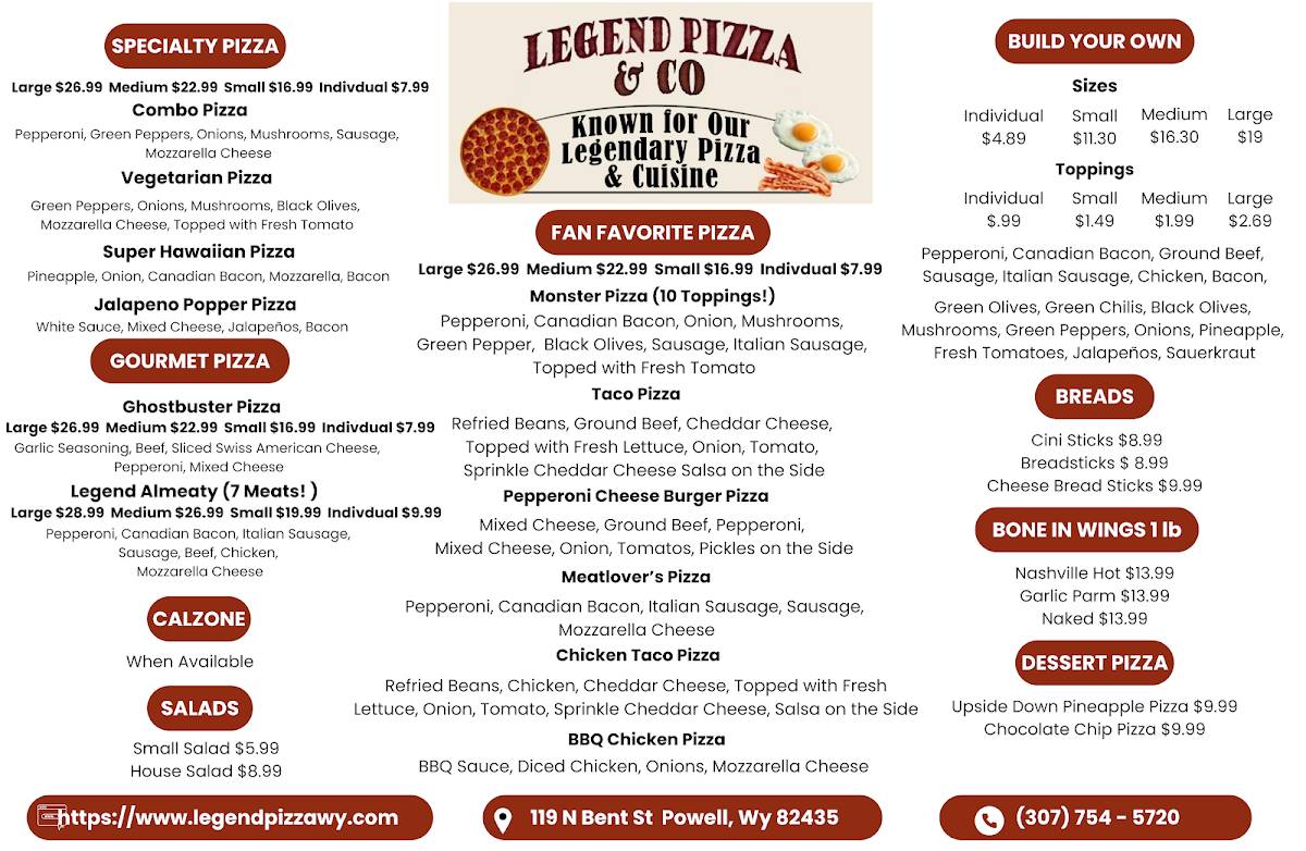 Menu At Legend Pizza Co Restaurant Powell