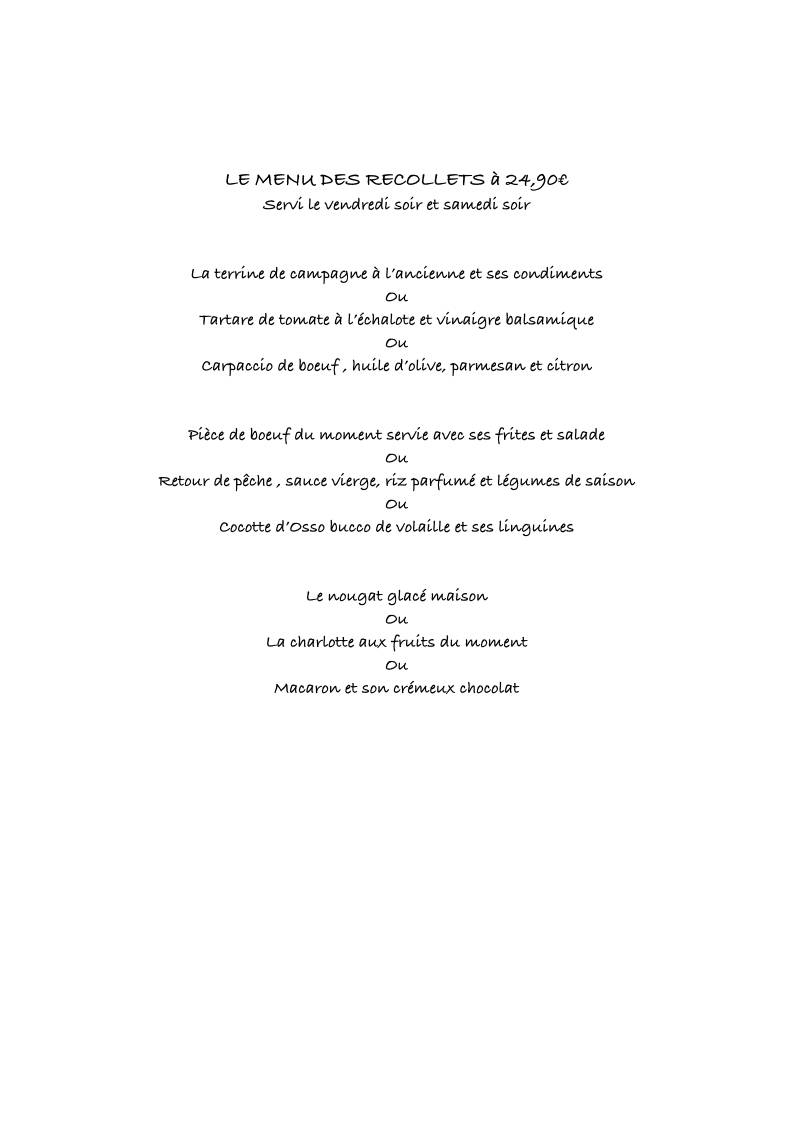 Menu de Les Recollets