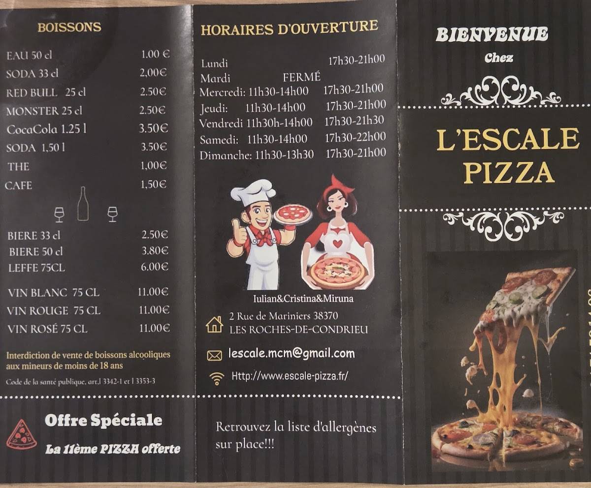 Menu de L'escale pizza