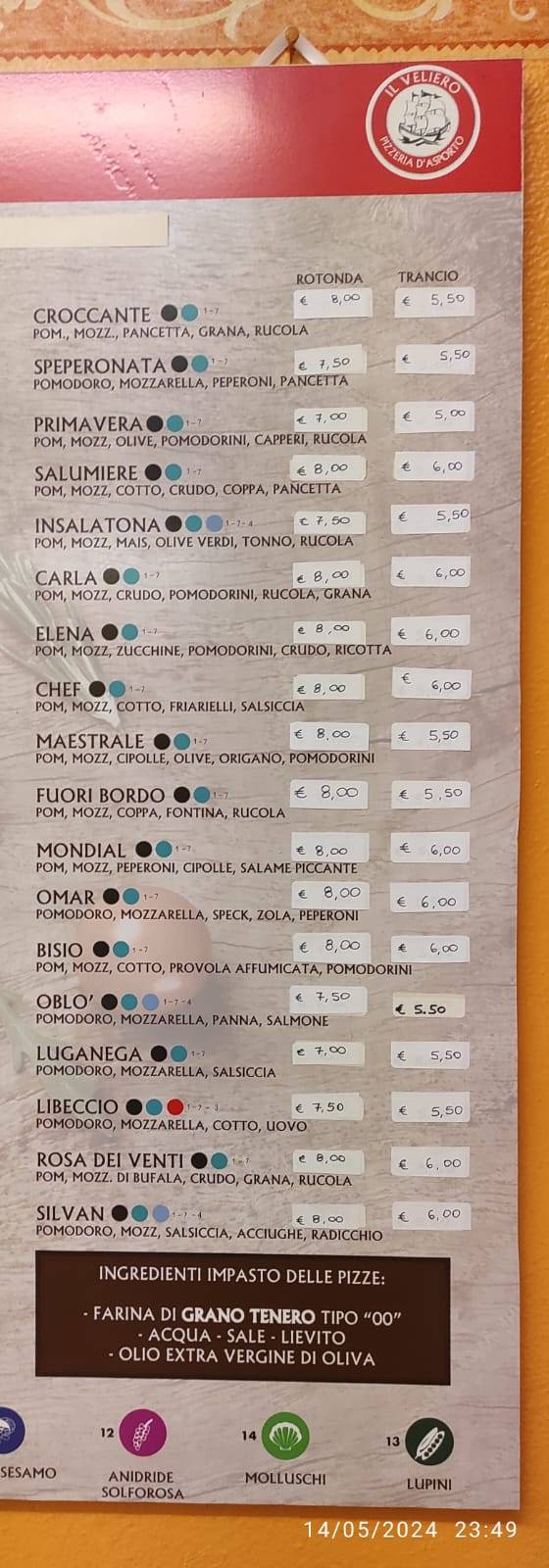 Menu di Pizzeria Il Veliero 