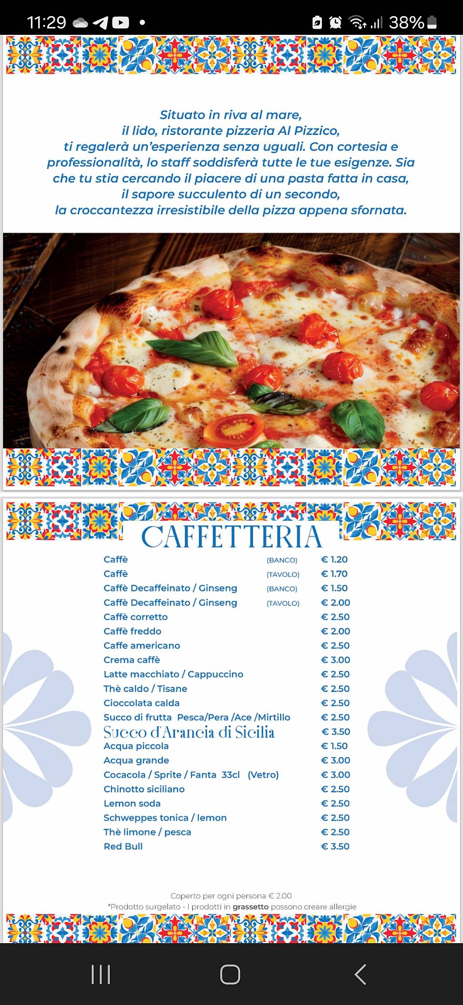Menu di Pizzeria Al Pizzico 