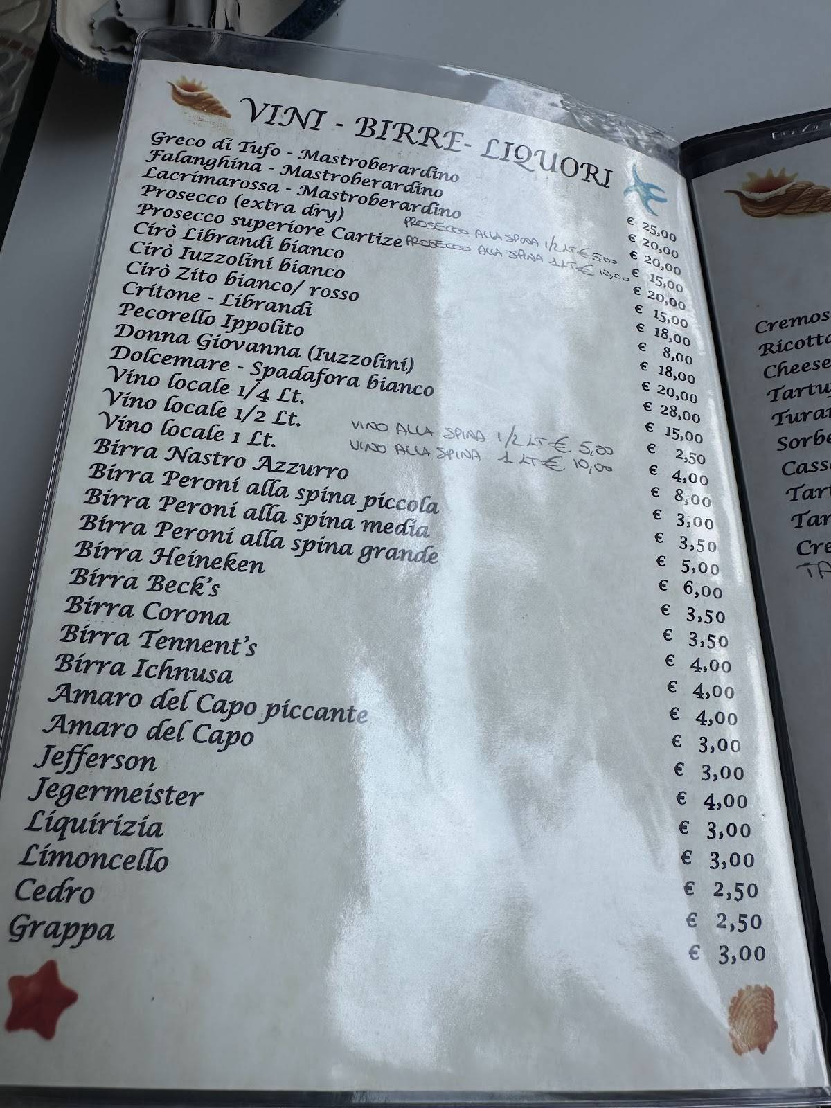 Menu di Lido baja d'oro 
