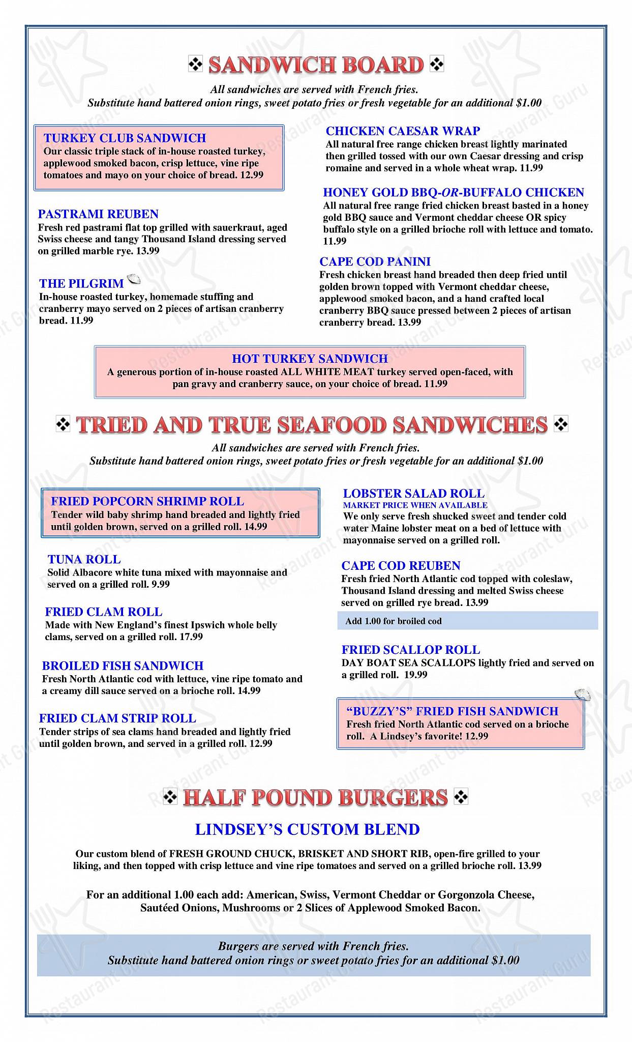 Menu at Lindsey's Family Restaurant, Wareham