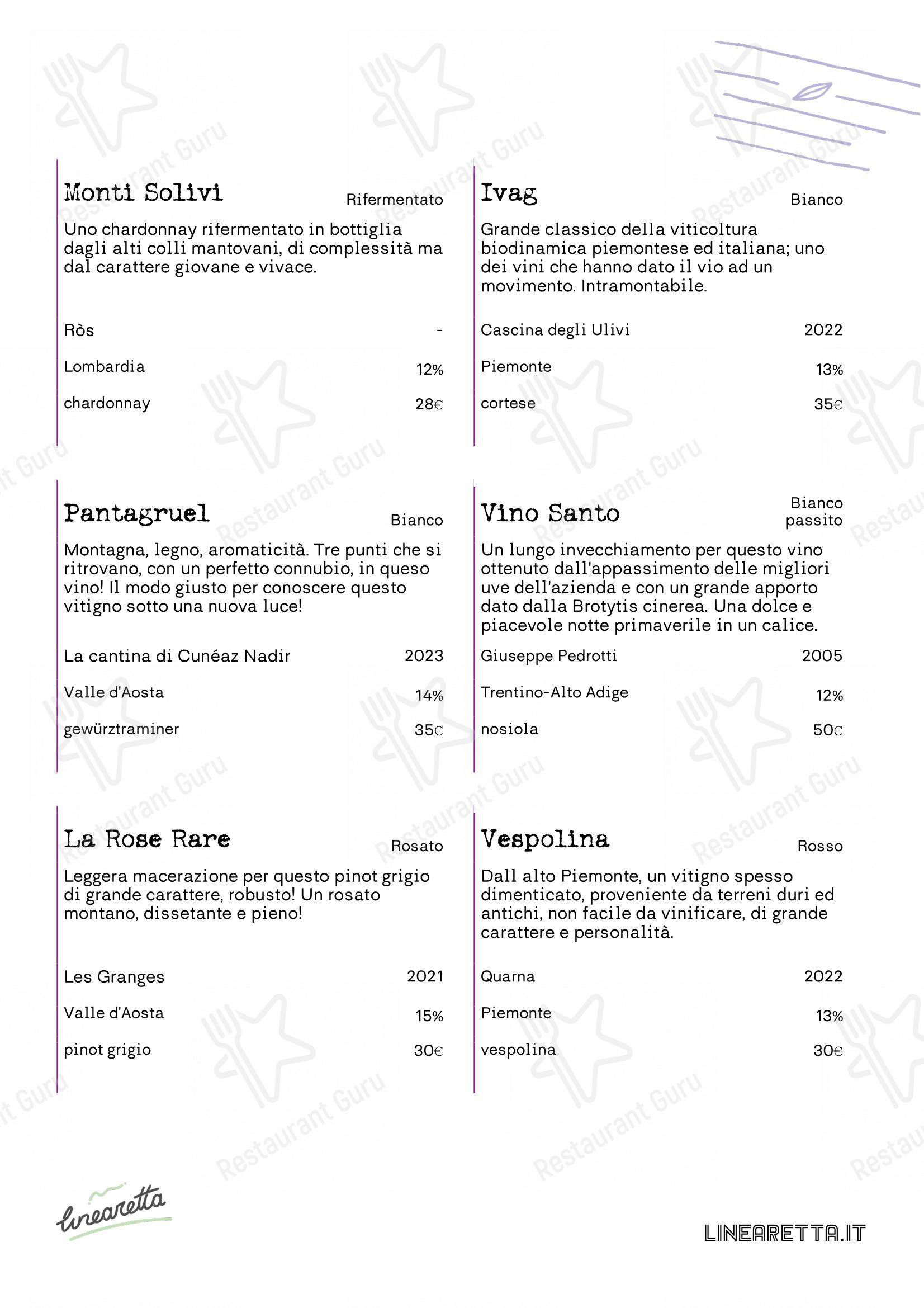 Linearetta in Milano - Menu