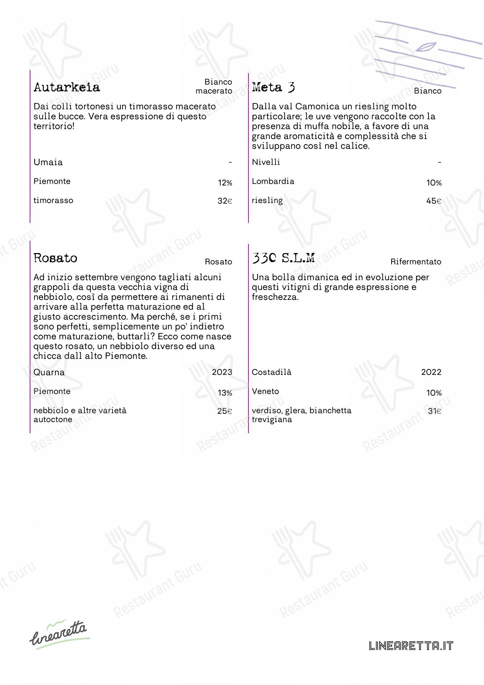 Linearetta in Milano - Menu