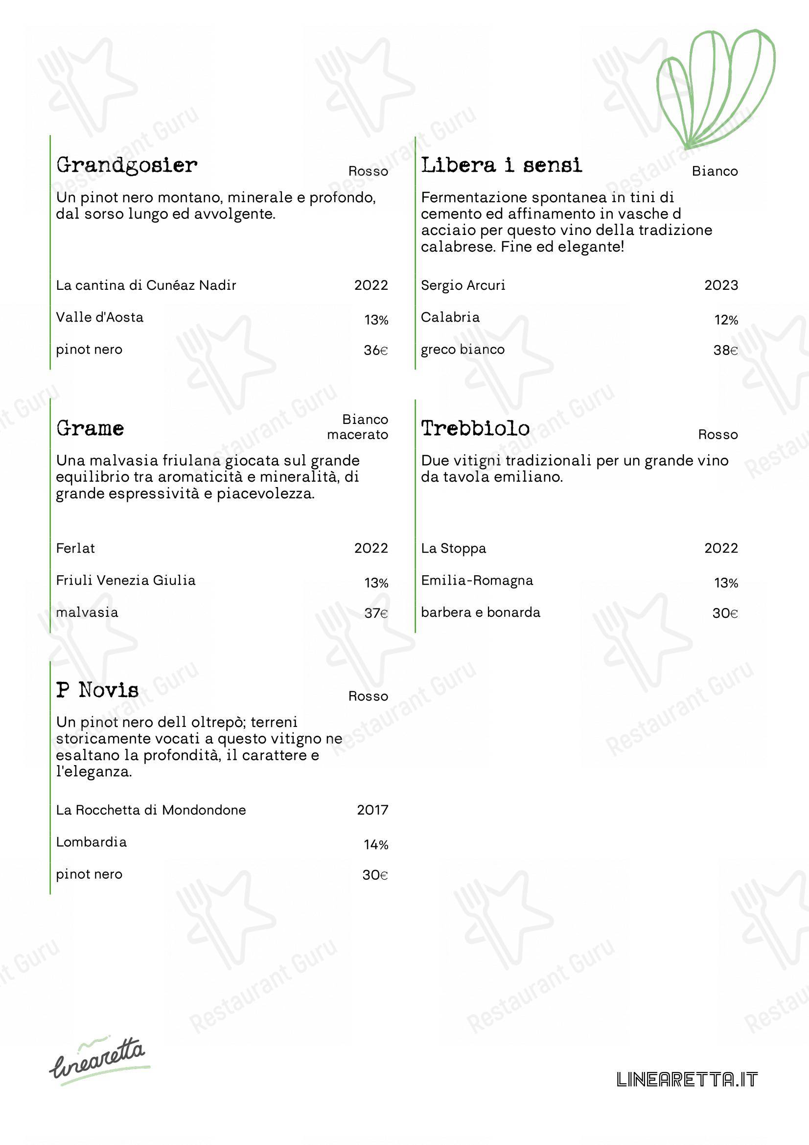 Linearetta in Milano - Menu