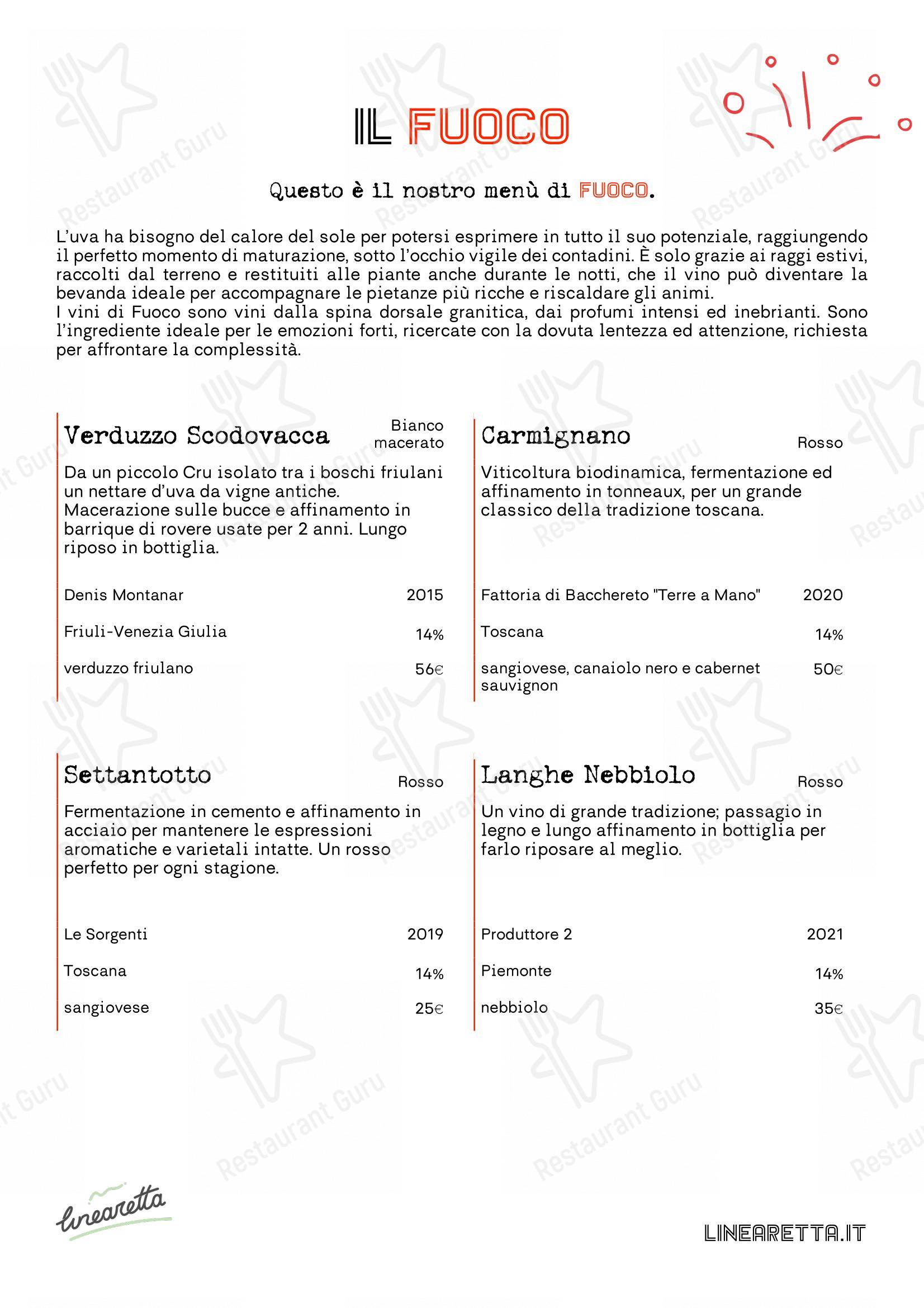 Linearetta in Milano - Menu