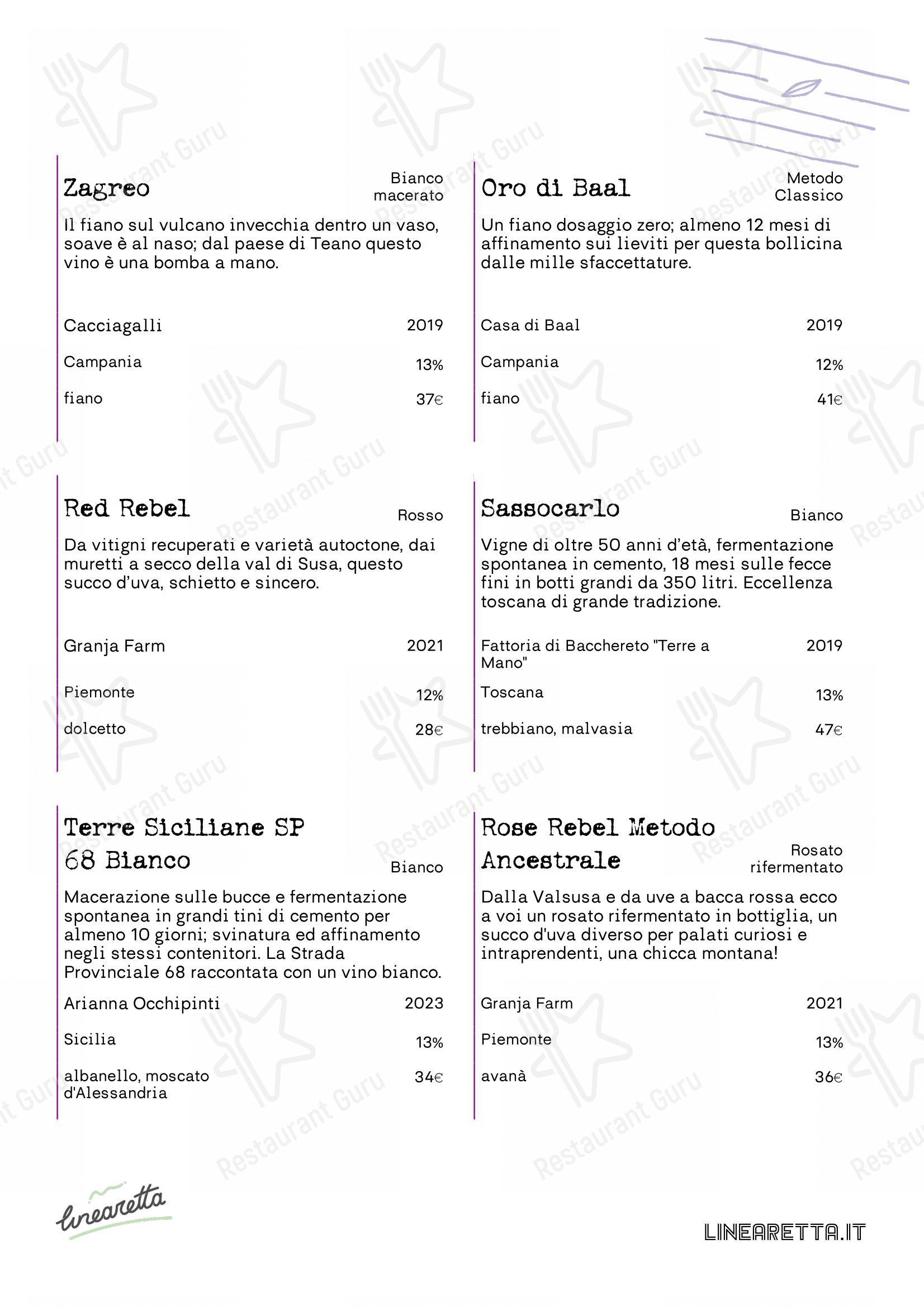 Menu di Linearetta - Menu