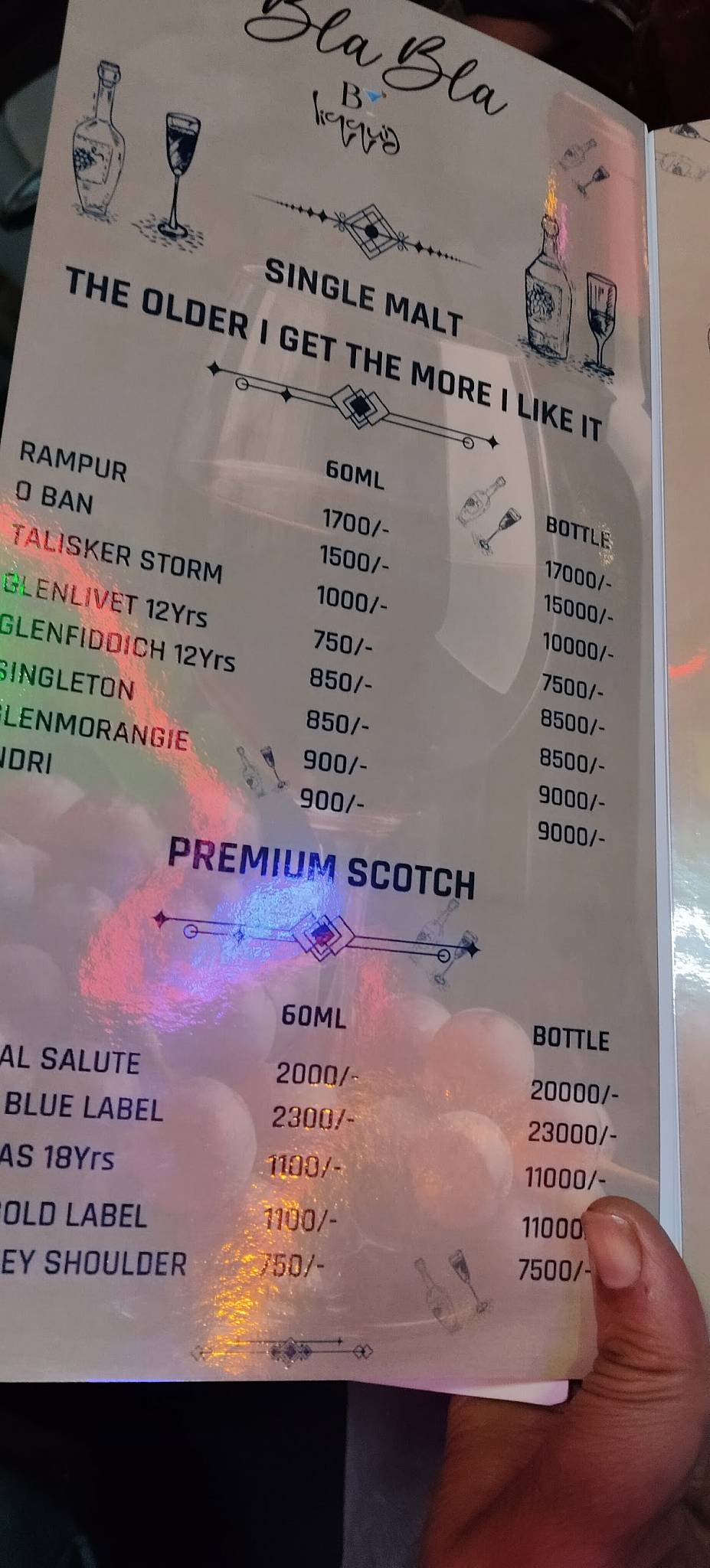 Liquid Lounge menu