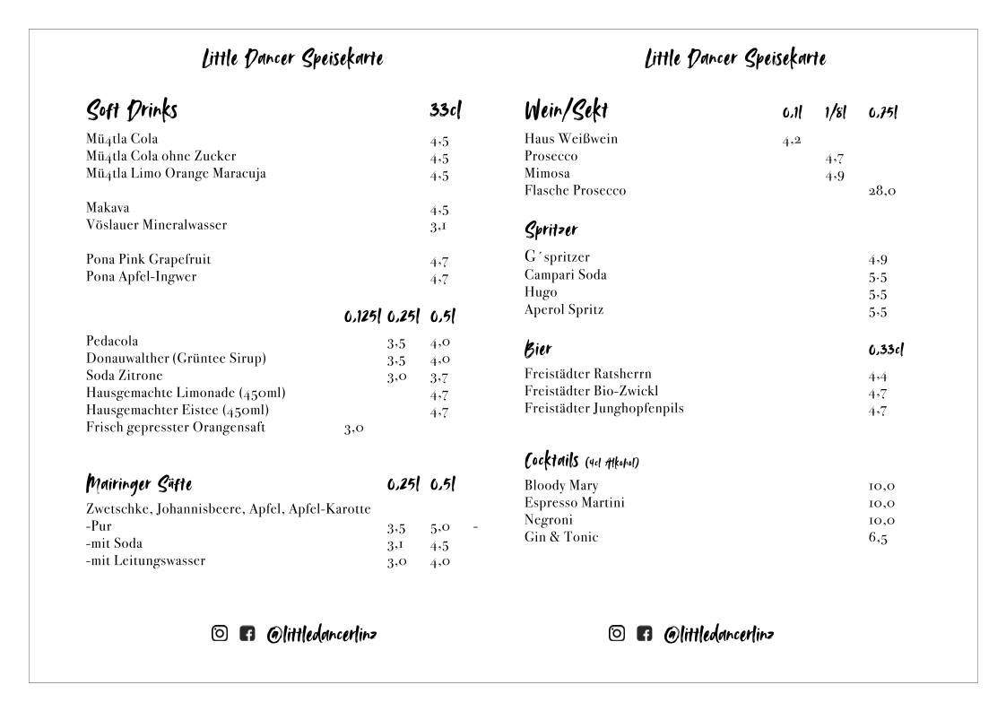 Menu de Little Dancer