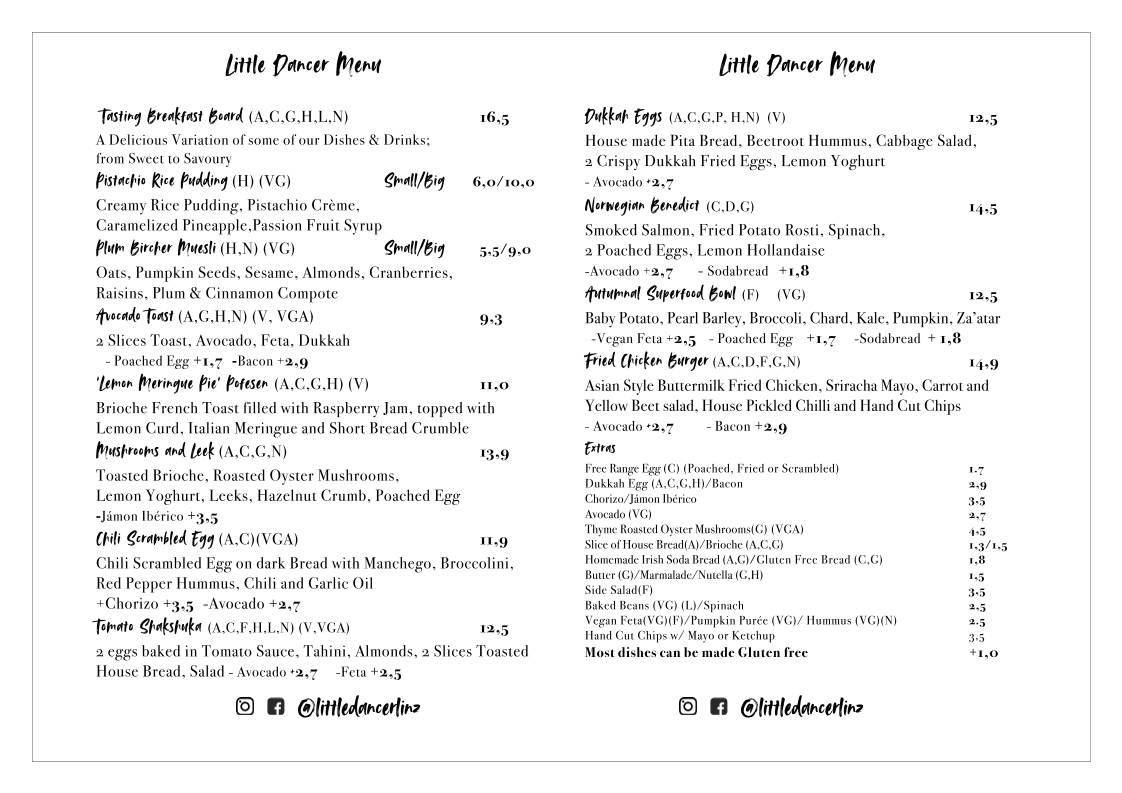 Menu de Little Dancer