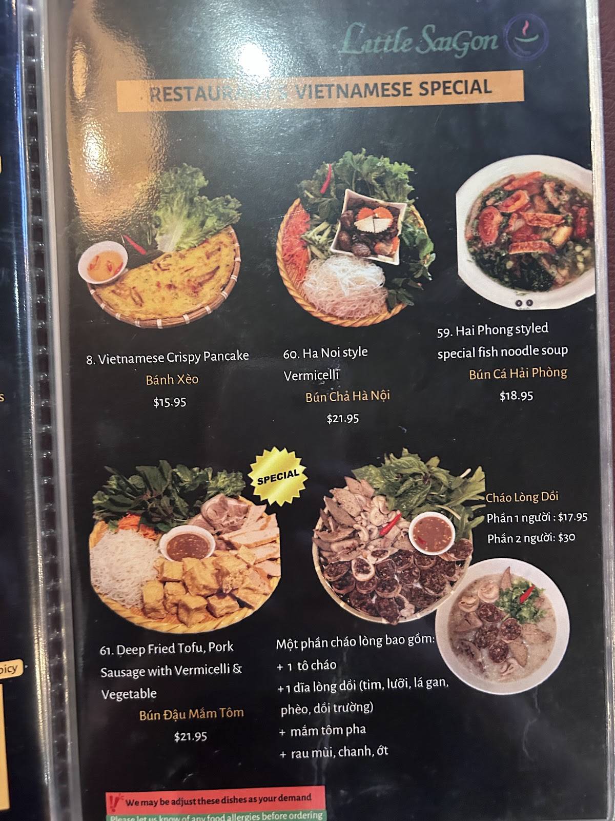 Menu de Little Saigon Vietnamese, Thai & Japanese Restaurant