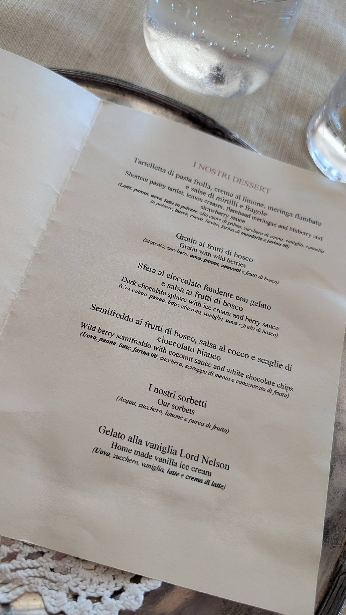 Menu di Lord Nelson (Ristorante - American Bar - Enoteca - Appartamenti) 