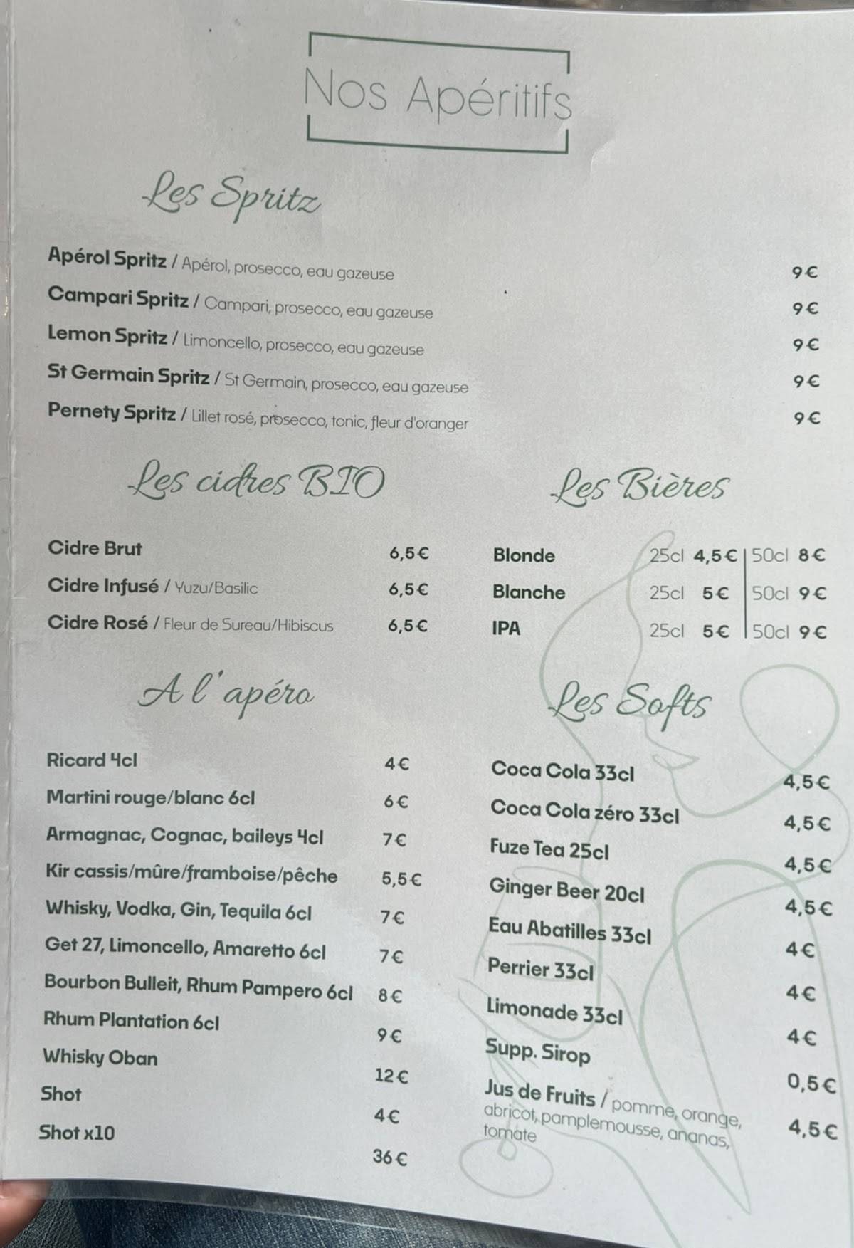 Menu de Louisette bar à grignoter Paris 14ème