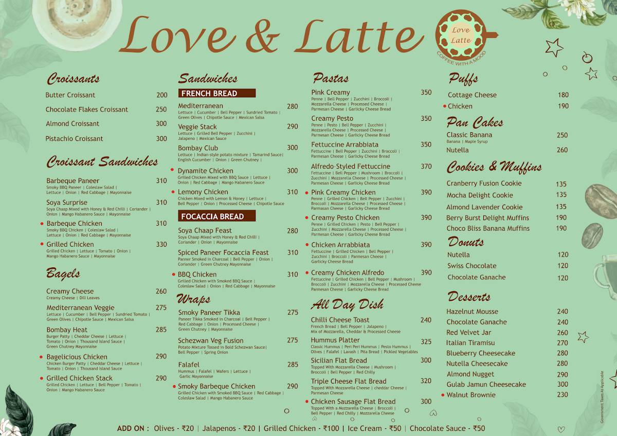 Love & Latte CBD Belapur menu