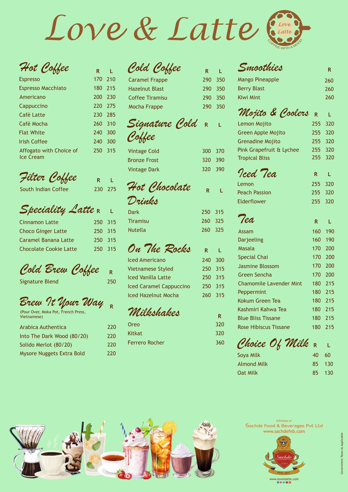 Love & Latte Oshiwara menu