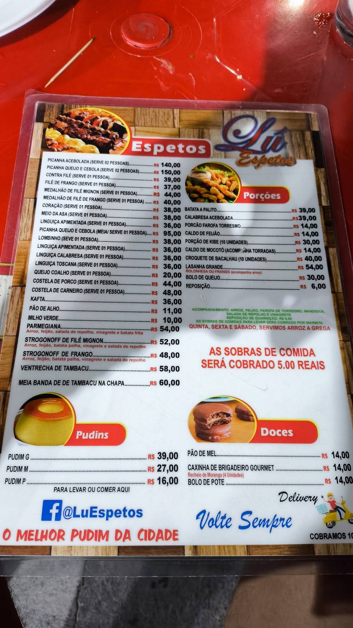 Lú Espetos cardápio