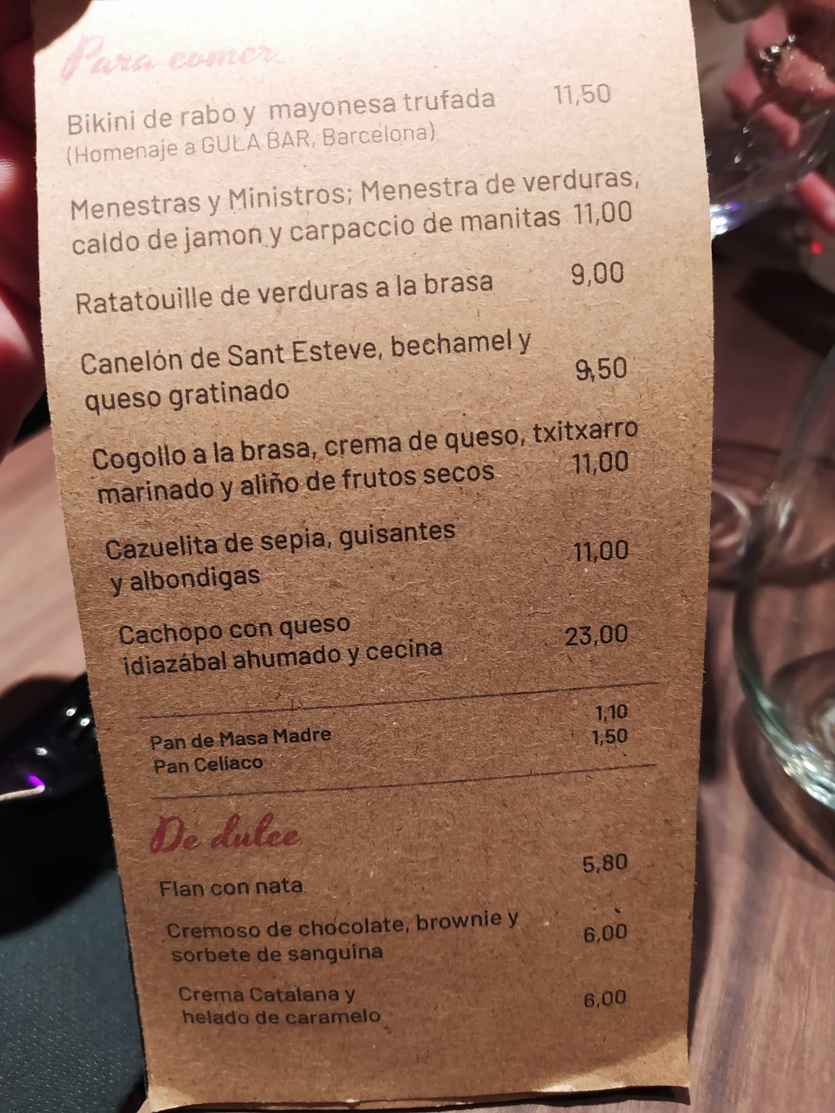 Carta del restaurante Lucky Baster, Bilbao
