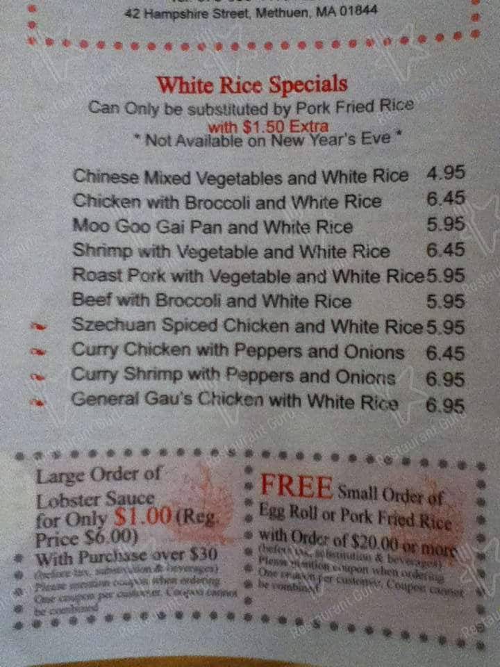 Menu At Lucky Garden Restaurant Methuen