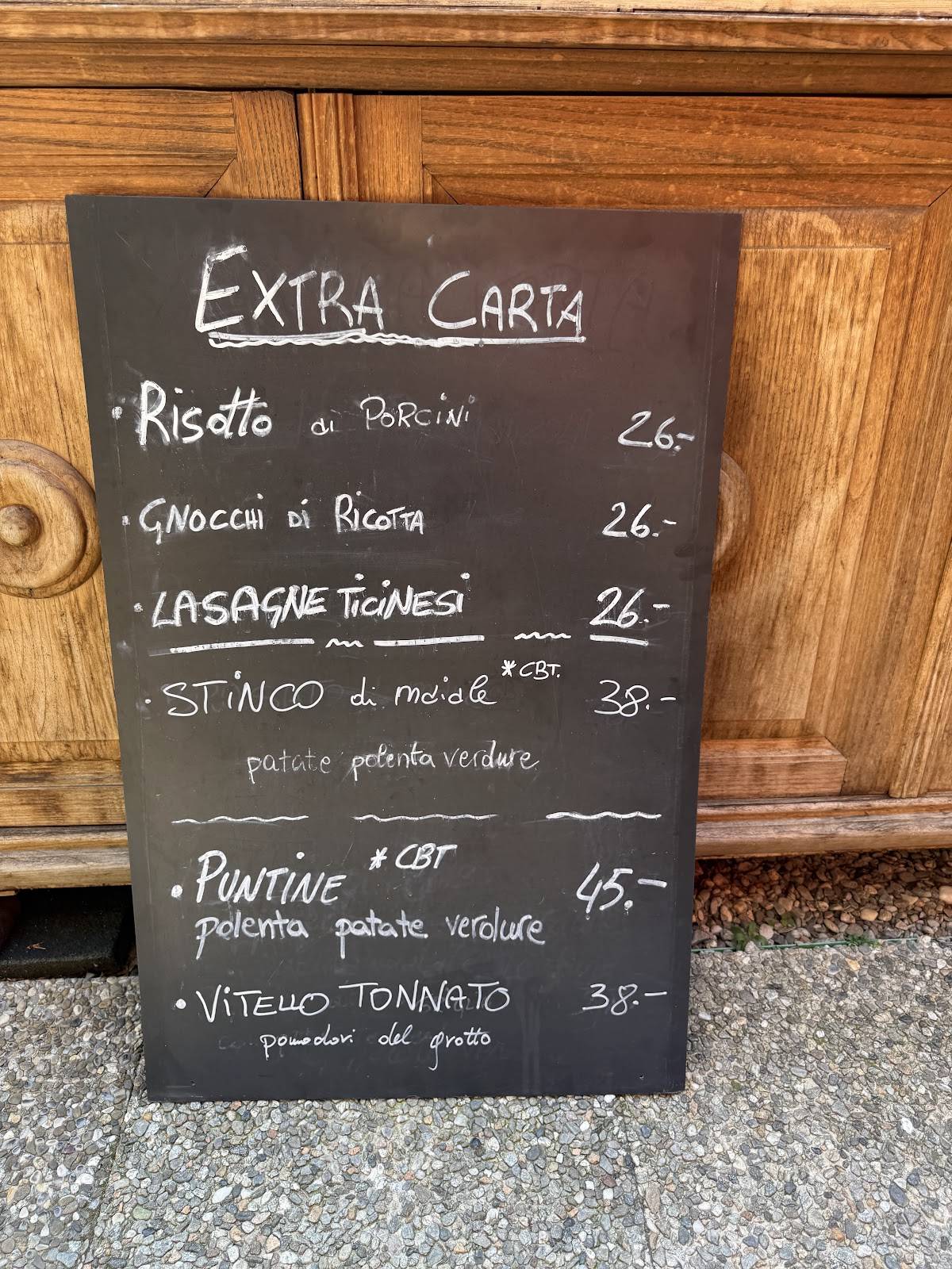 Menu di Grotto Castagneto 