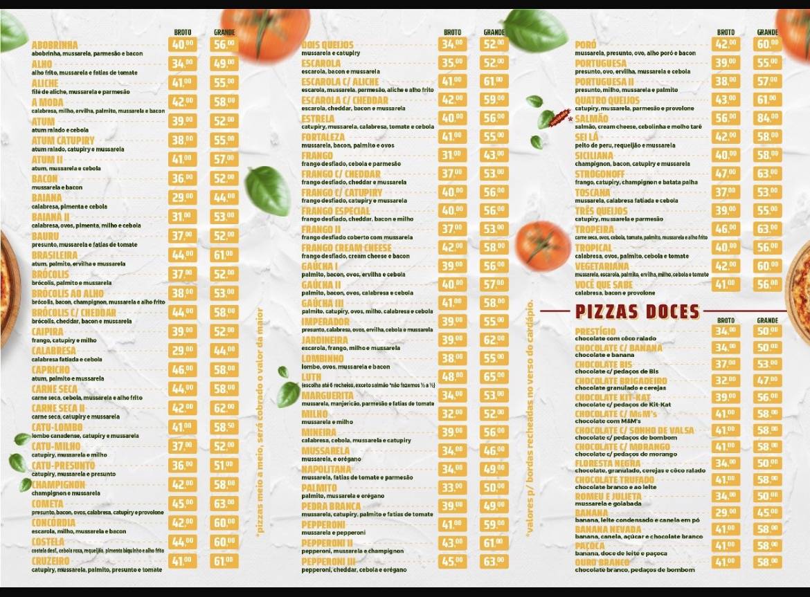 Luth pizzaria cardápio