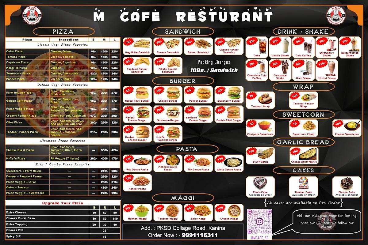 M cafe & Restaurant menu