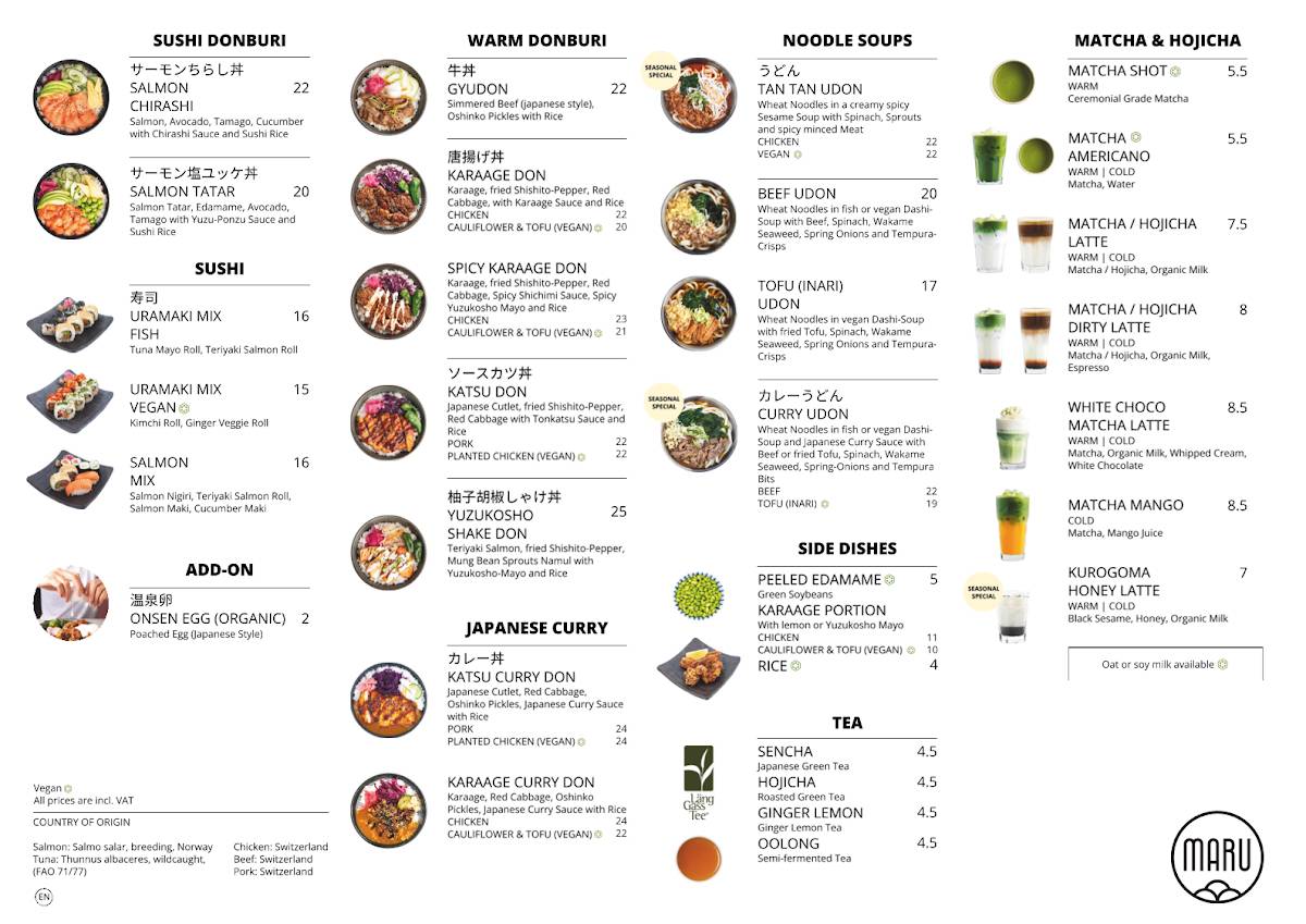 Menu di MARU Japanese Comfort Food - Zürich HB 