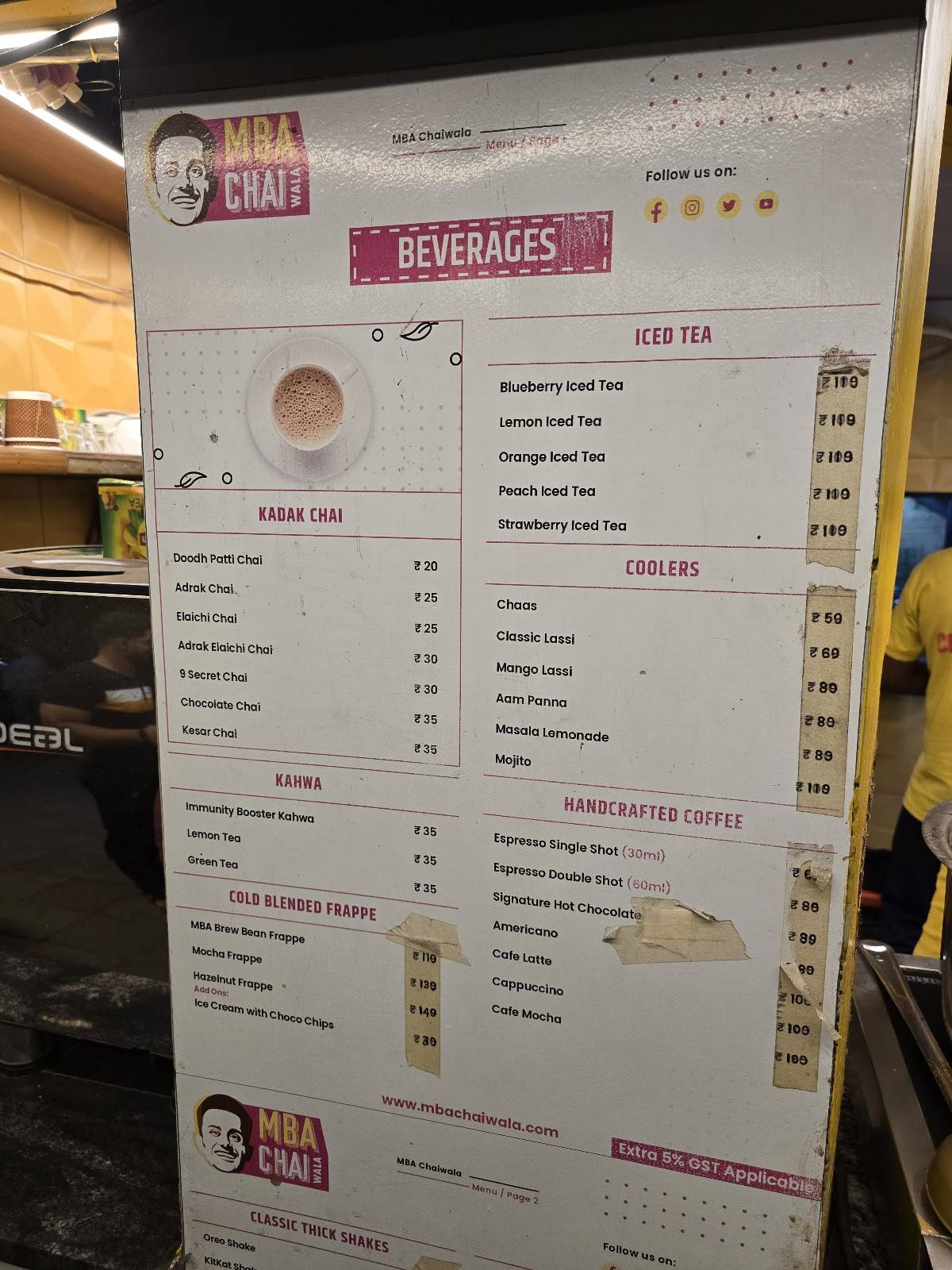 MBA Chai Wala menu
