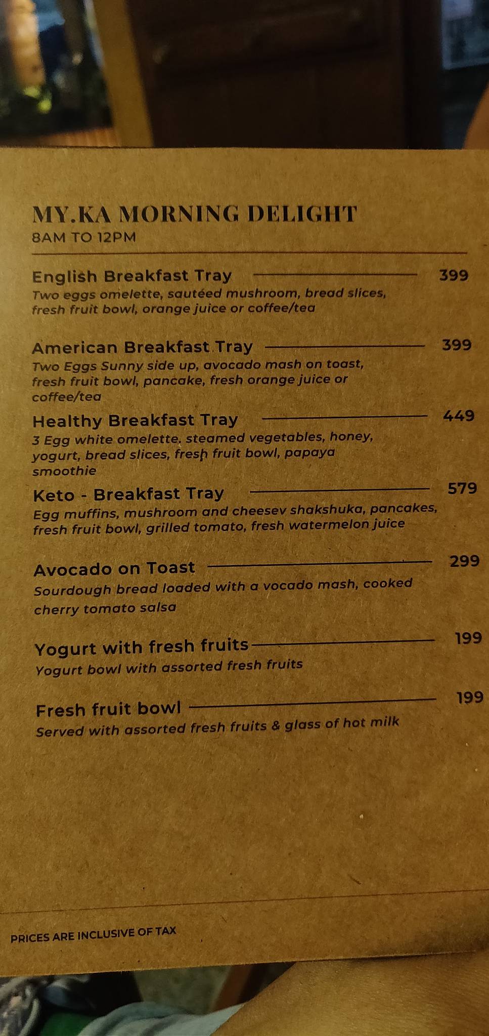 MY.KA Cafe Mysore menu