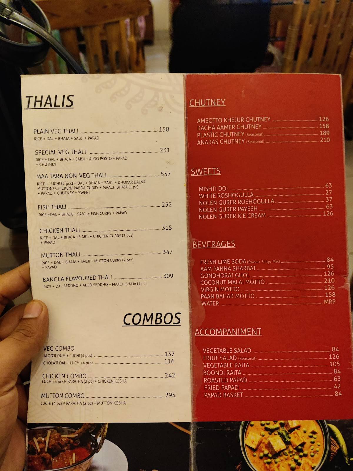 Maa Tara Restaurant menu