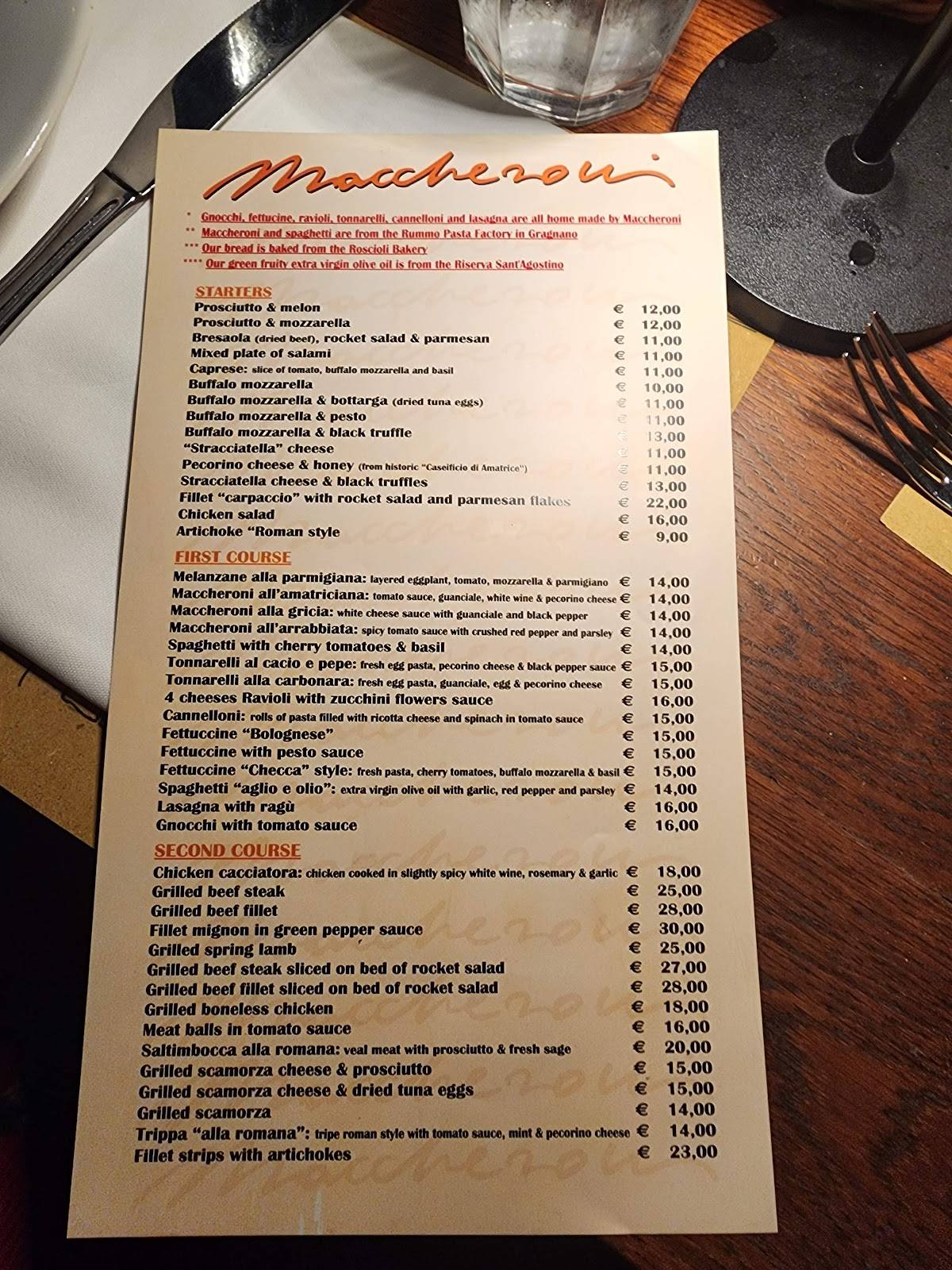 Menu de Maccheroni