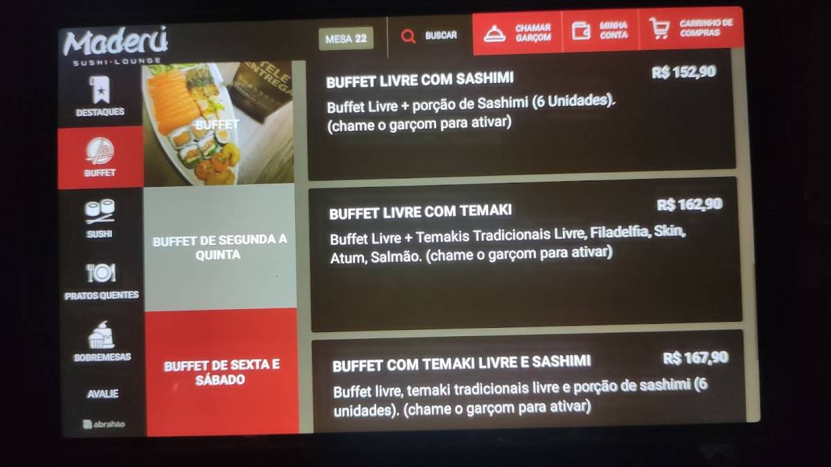 Maderú Sushi Lounge cardápio