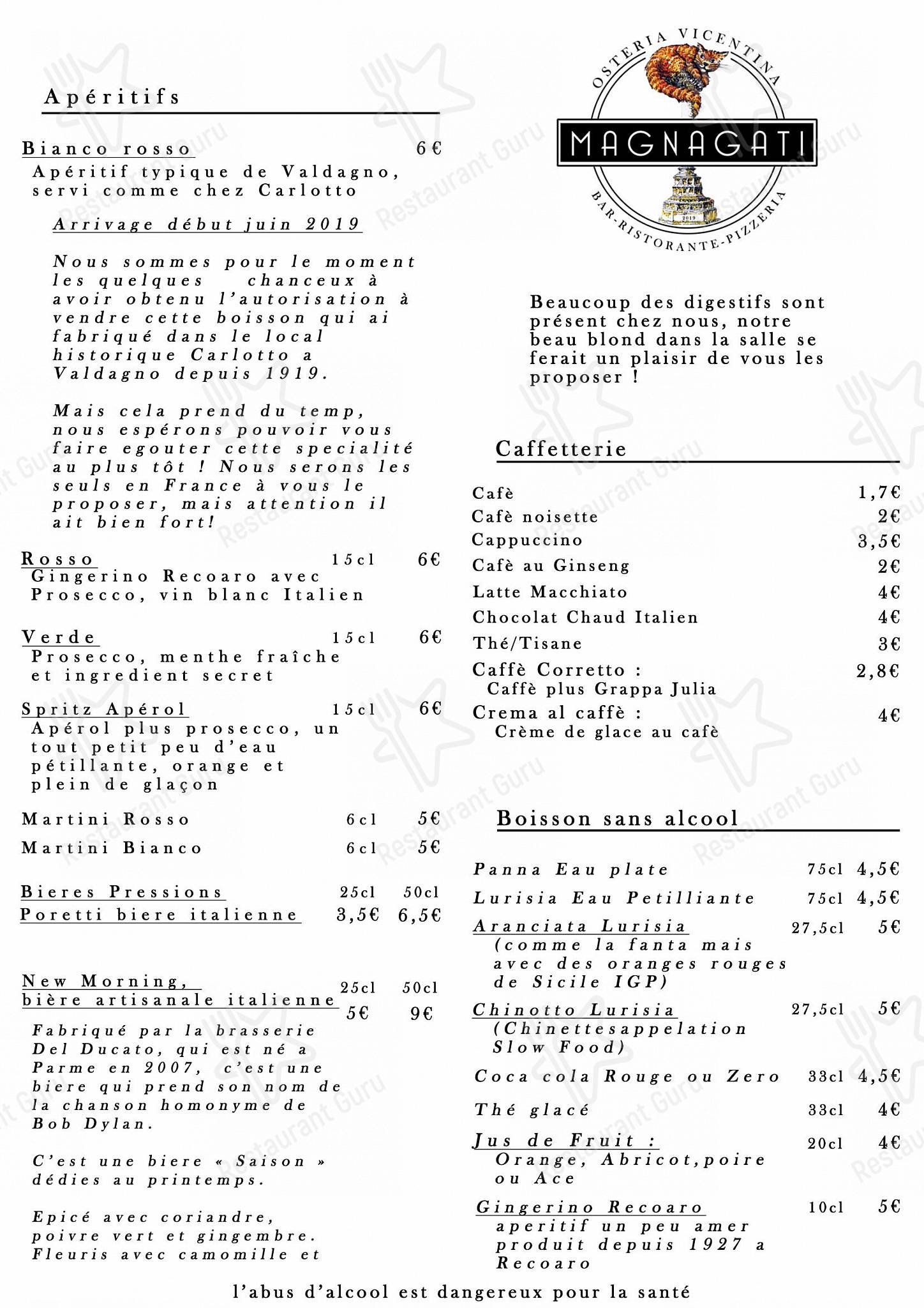 Dinner Menu pour Magnagati pizzeria