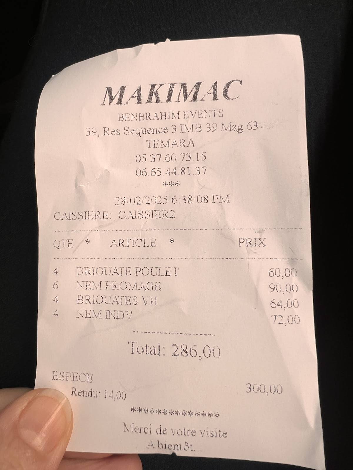 Menu de Makimac