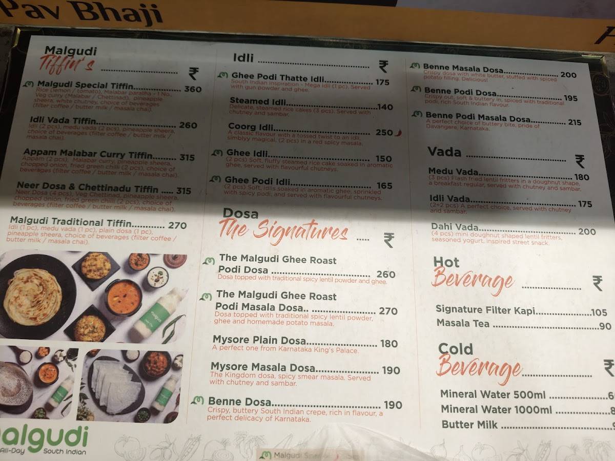 Malgudi restaurant menu