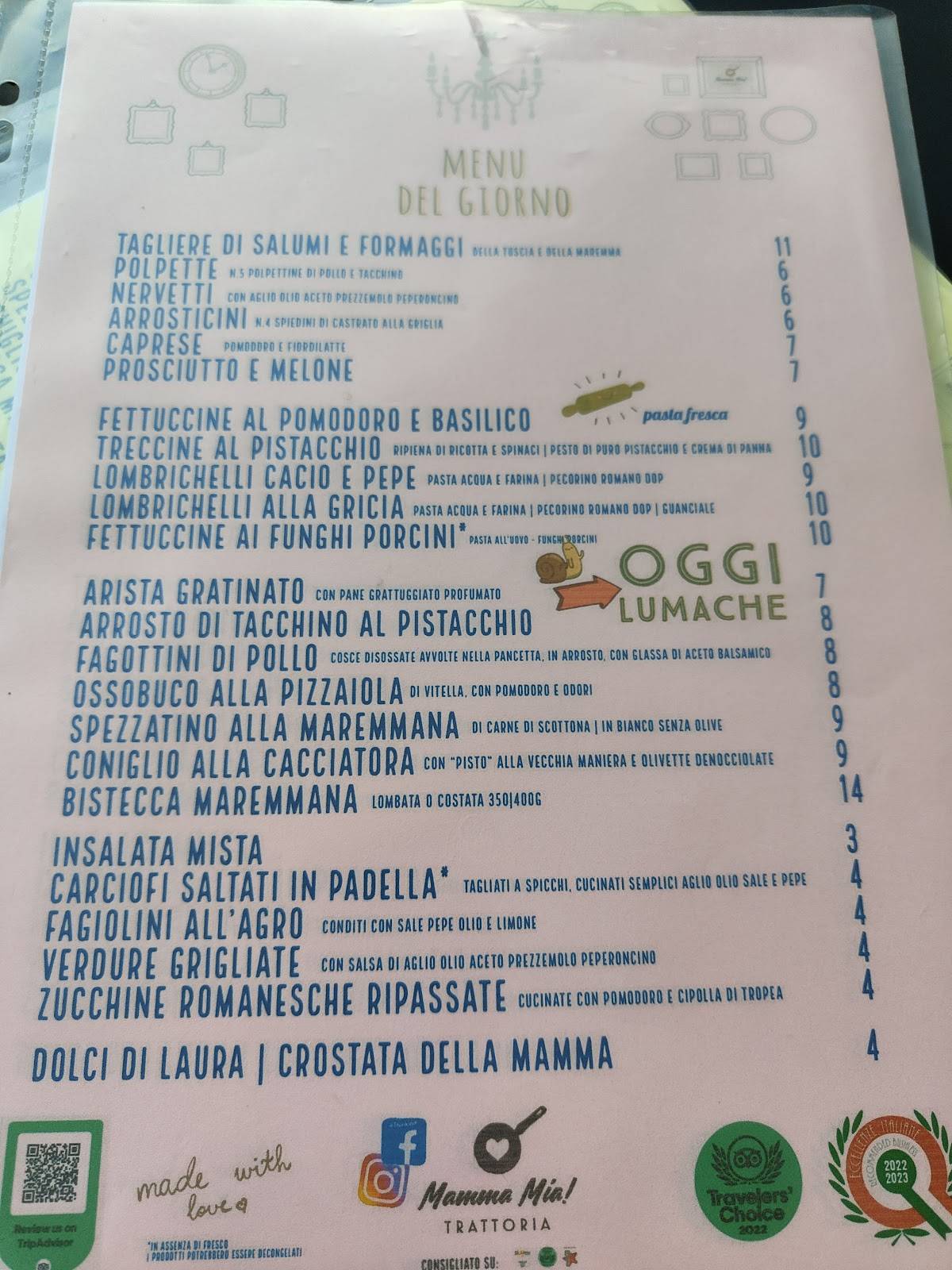 Menu di Mamma Mia! Trattoria 